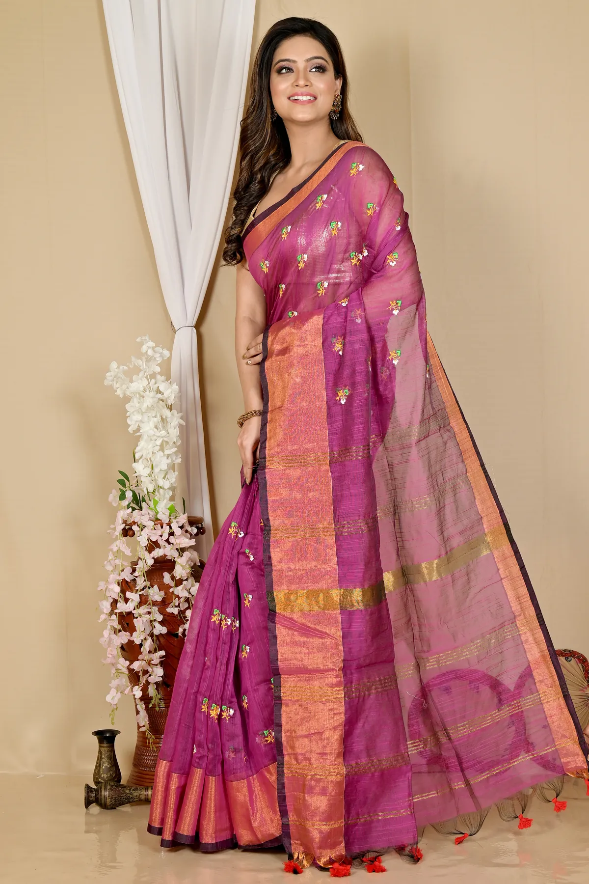 DipDiya Blended Cotton Purple Slabaka Moli Bengal’s Legacy Handloom Sarees