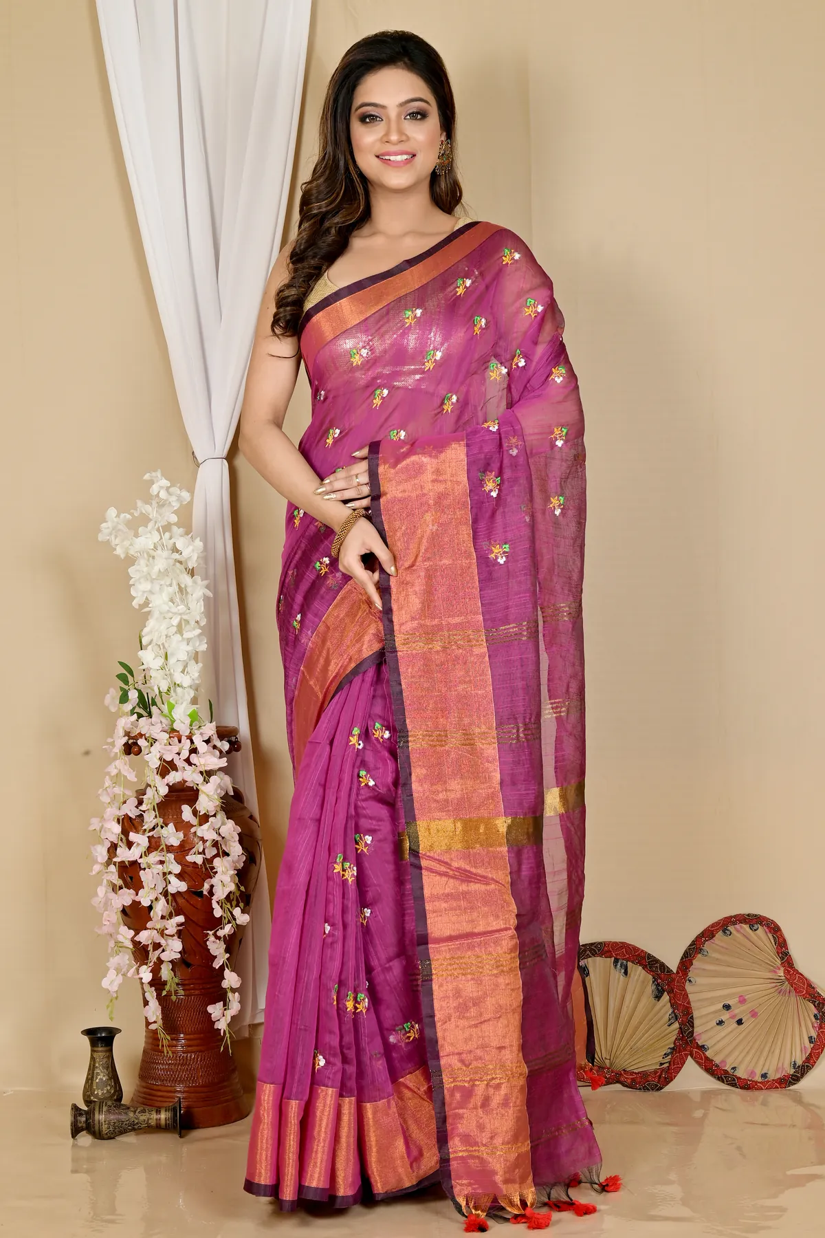 DipDiya Blended Cotton Purple Slabaka Moli Bengal’s Legacy Handloom Sarees