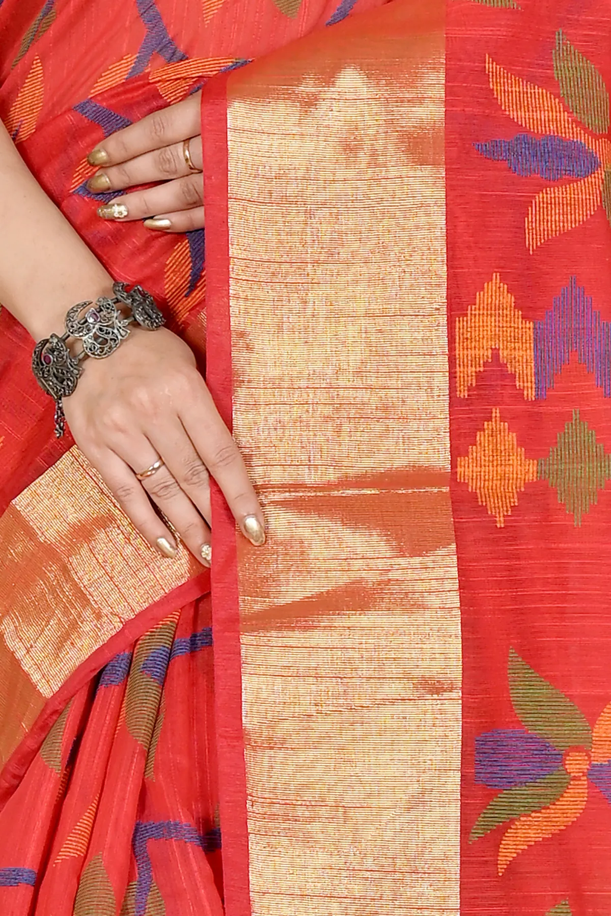 DipDiya Blended Cotton Red Narento Traditional Elegance Handloom Sarees