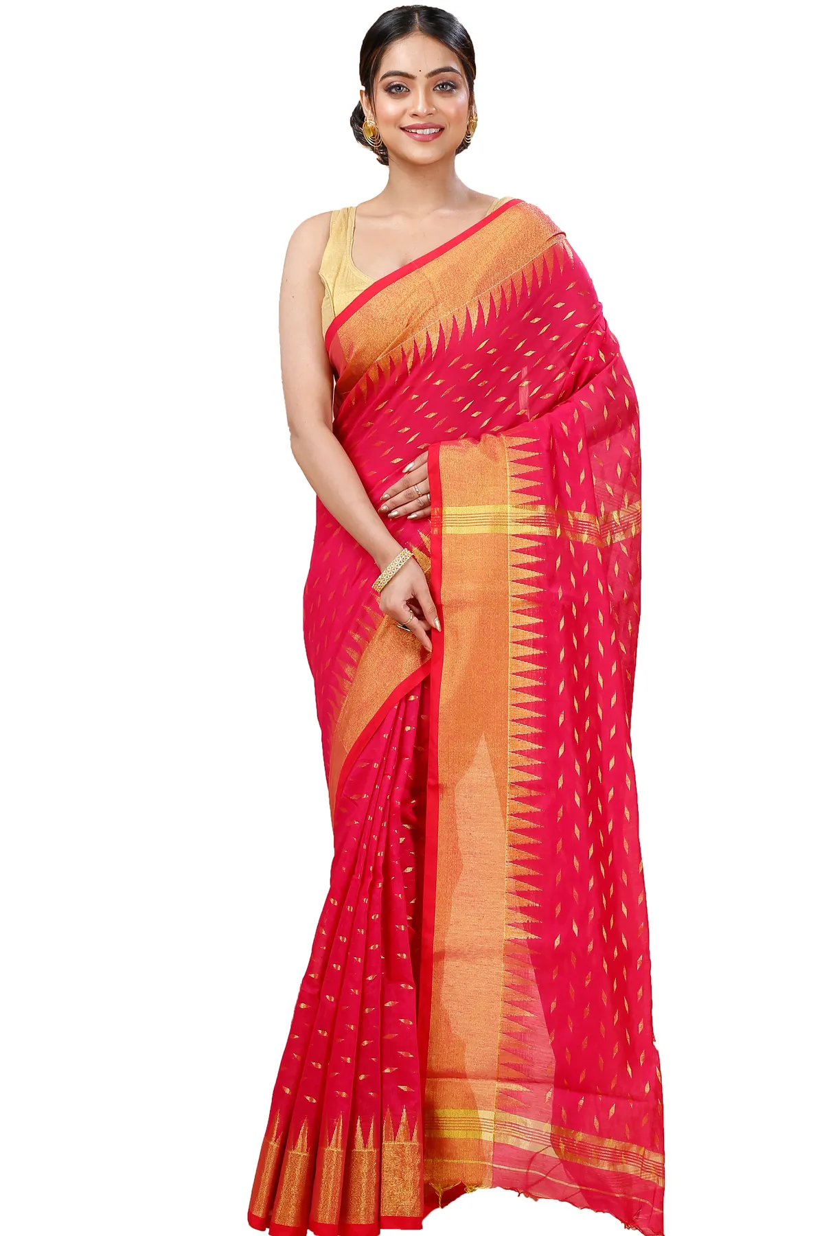 DipDiya Blended Cotton Red Prisha Loom to Love Handloom Sarees