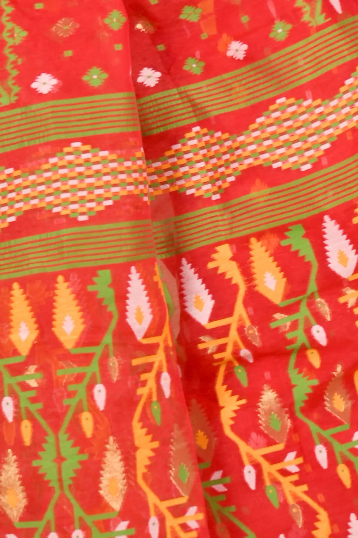 DipDiya Blended Cotton Red Rapkol Threads of Tradition Jamdani Sarees