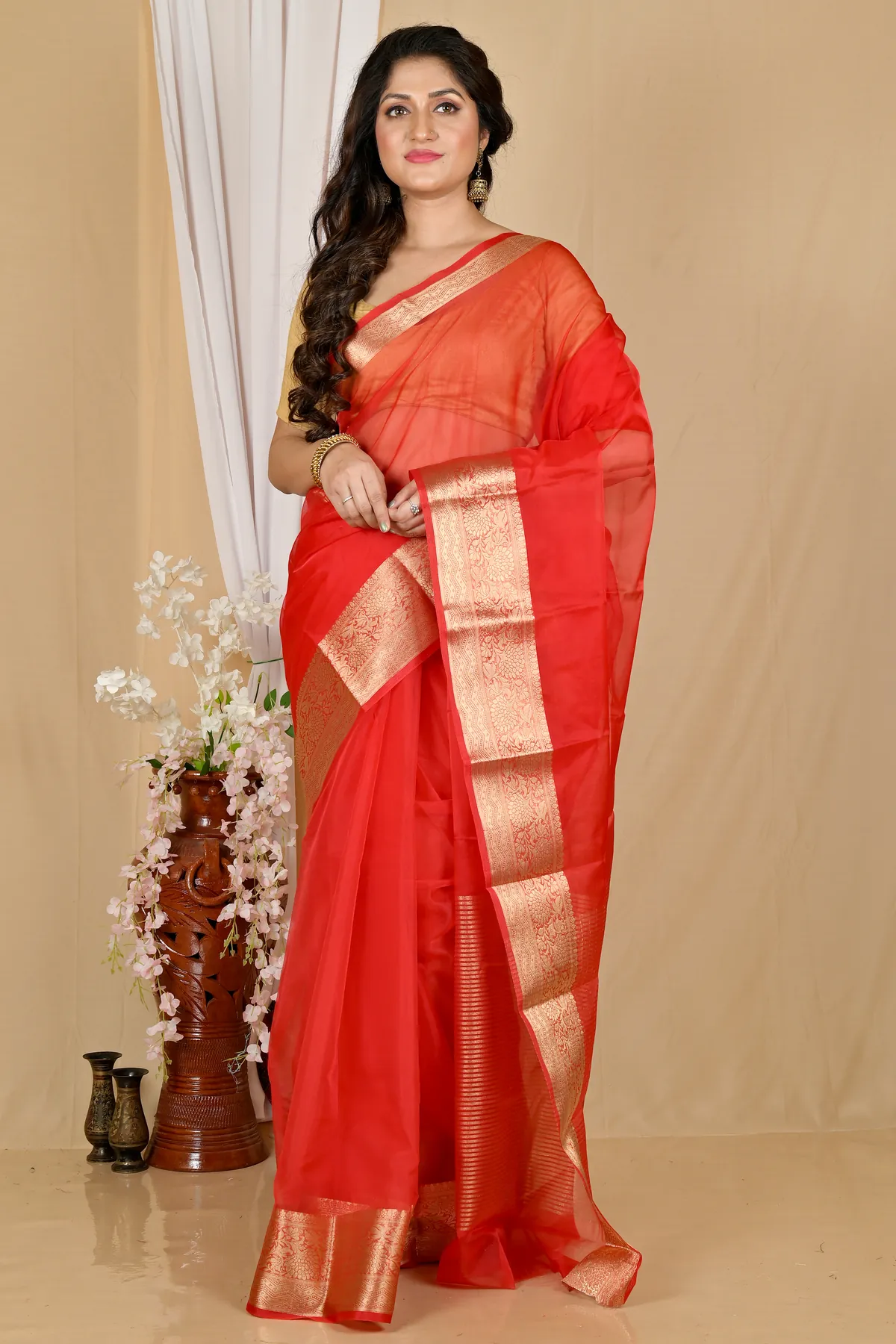 DipDiya Blended Cotton Red Sikto Woven with Tradition Handloom Sarees