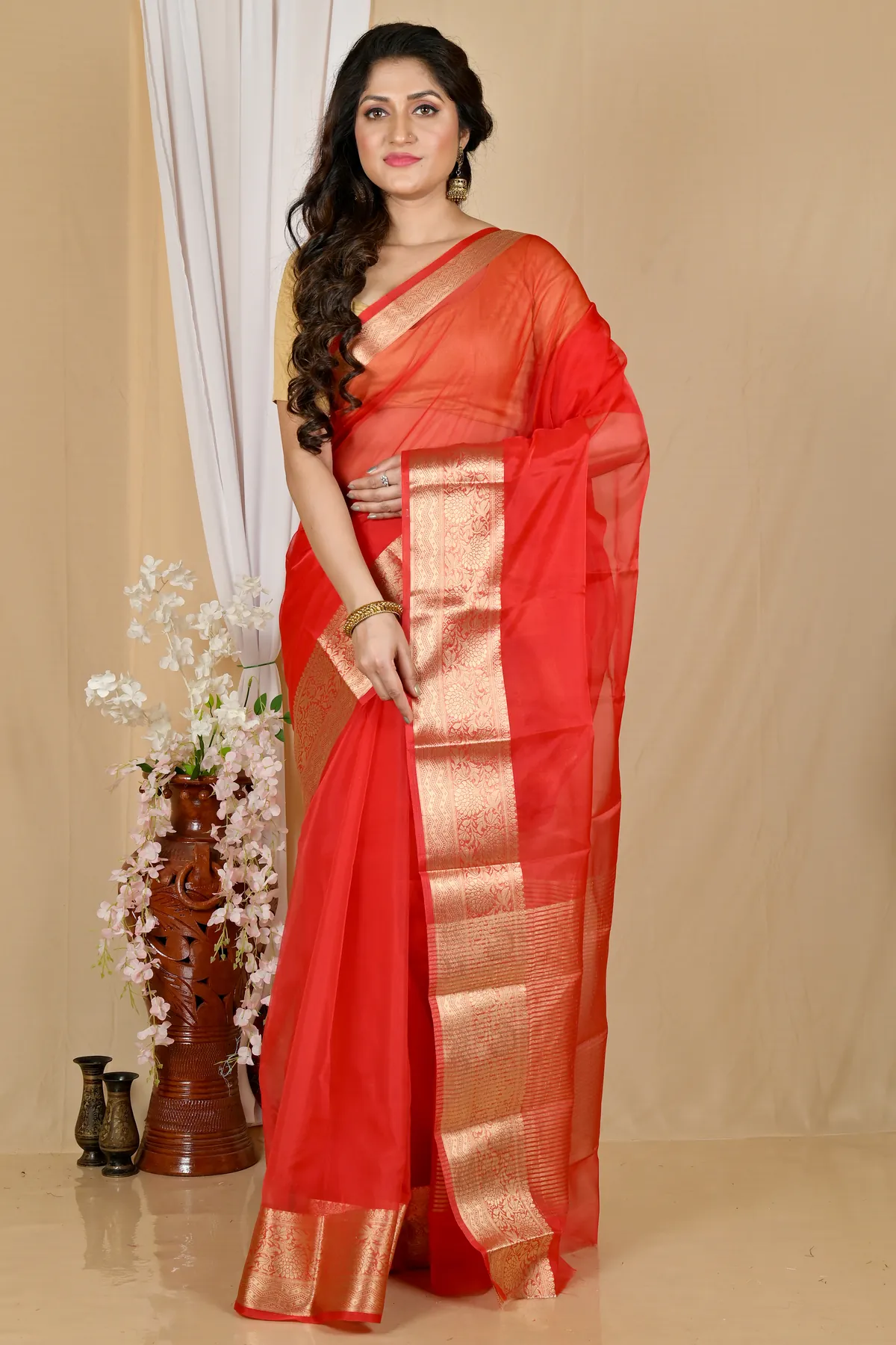 DipDiya Blended Cotton Red Sikto Woven with Tradition Handloom Sarees