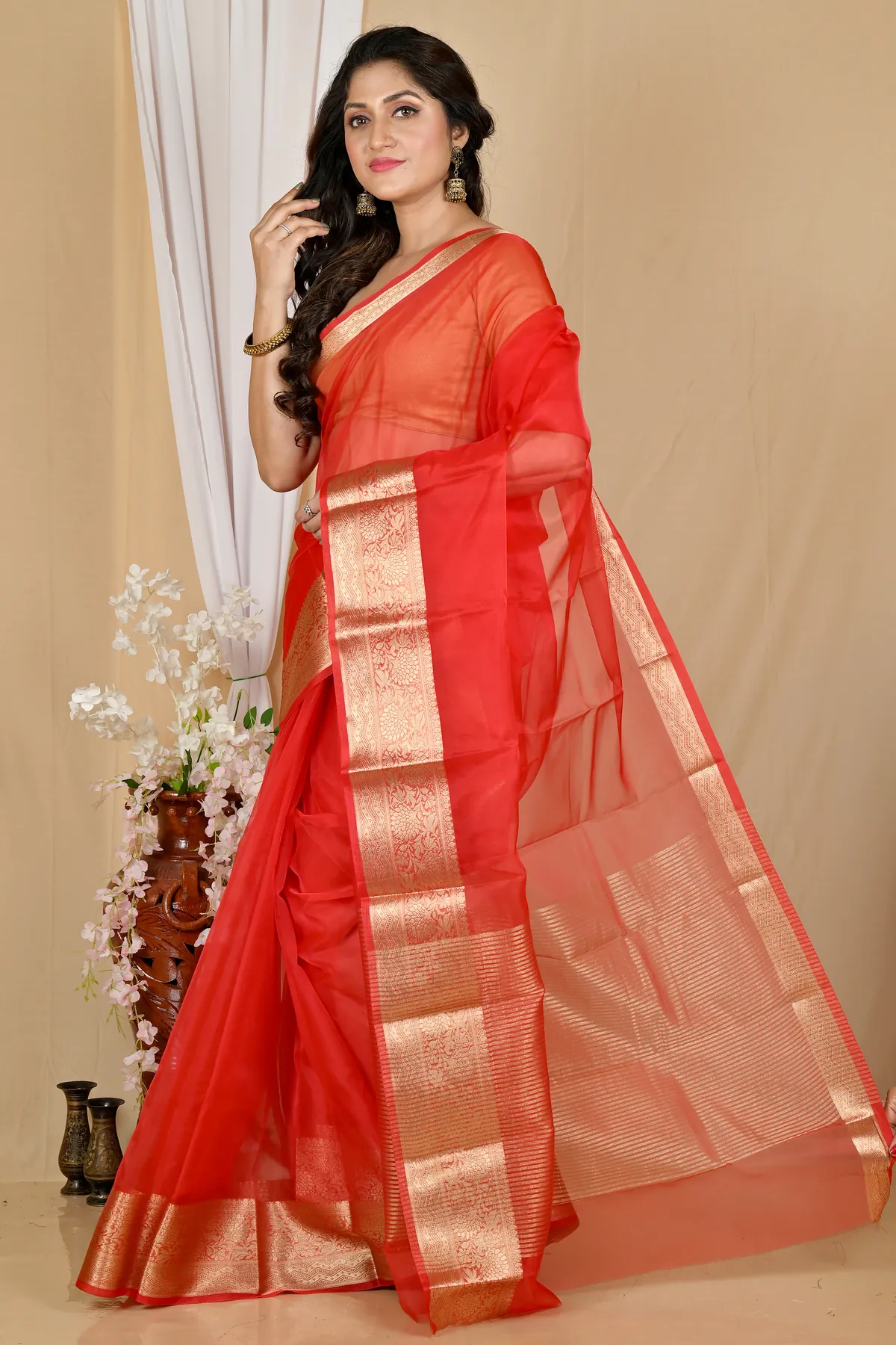 DipDiya Blended Cotton Red Sikto Woven with Tradition Handloom Sarees