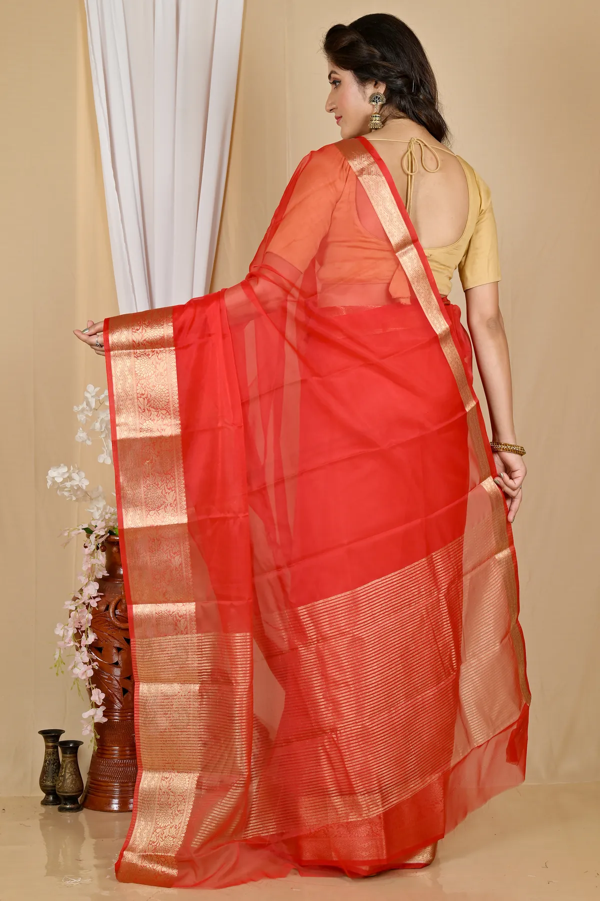 DipDiya Blended Cotton Red Sikto Woven with Tradition Handloom Sarees