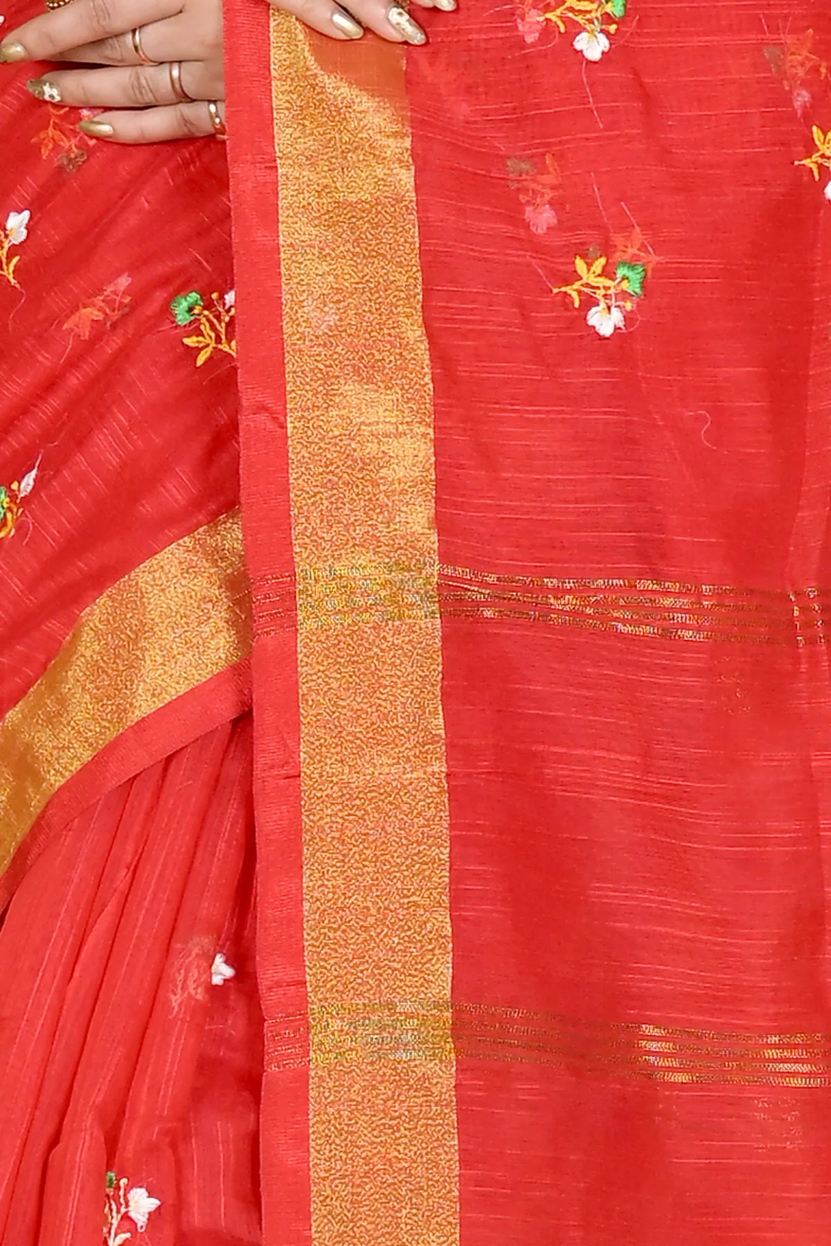 DipDiya Blended Cotton Red Slabaka Moli Bengal in Every Thread Handloom Sarees