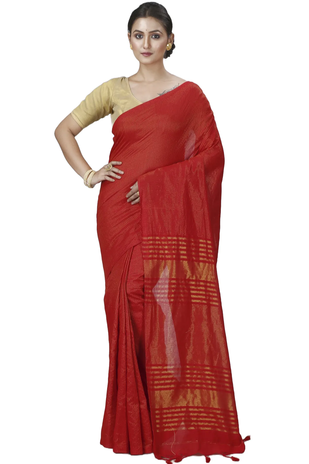 DipDiya Blended Cotton Red Tama A Legacy Woven Handloom Sarees