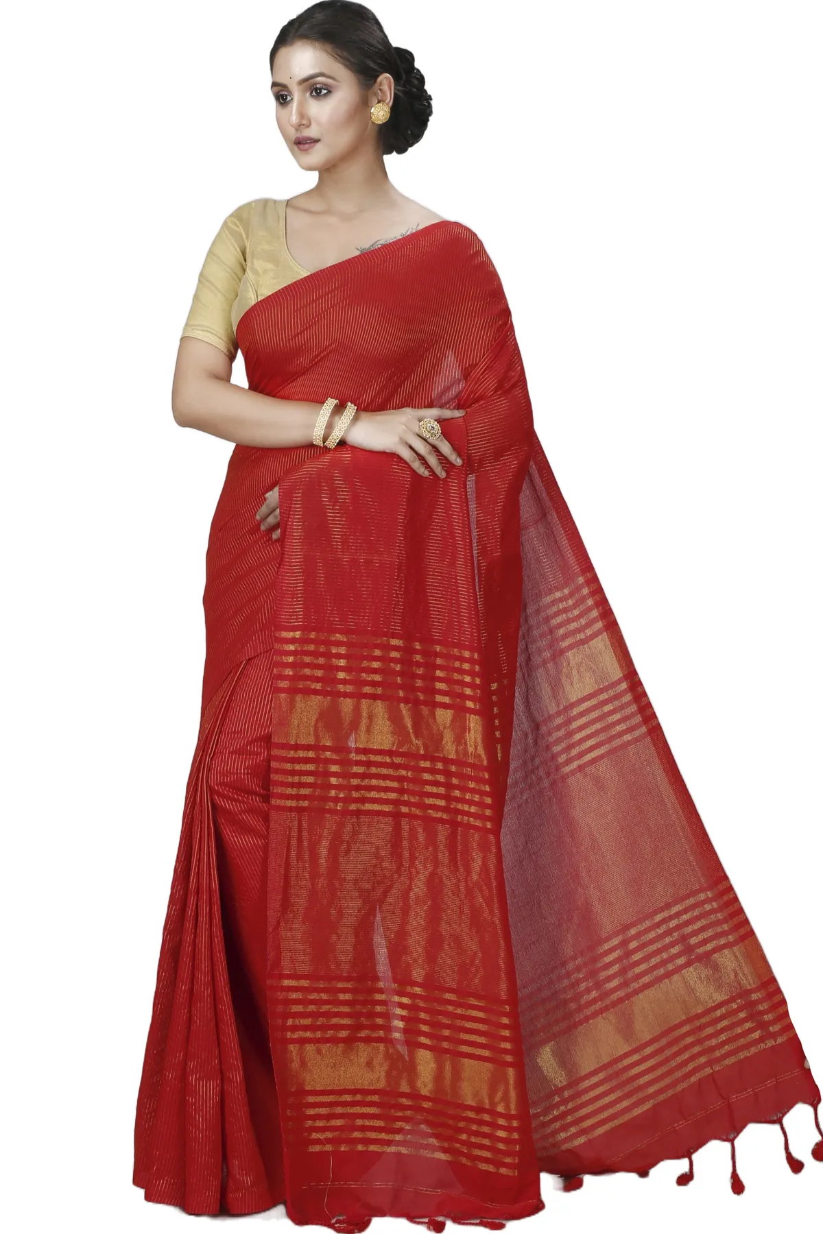 DipDiya Blended Cotton Red Tama A Legacy Woven Handloom Sarees