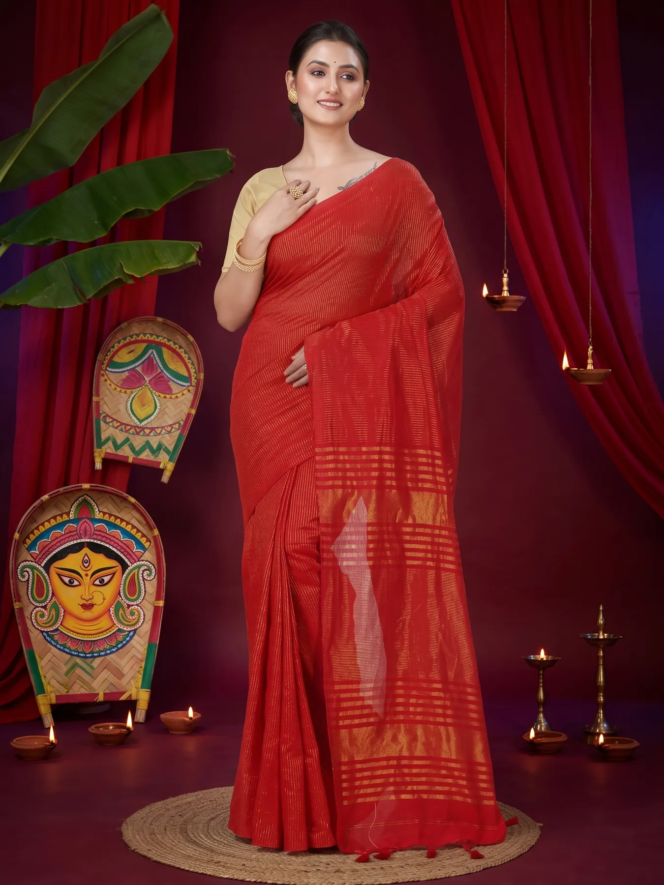 DipDiya Blended Cotton Red Tama A Legacy Woven Handloom Sarees