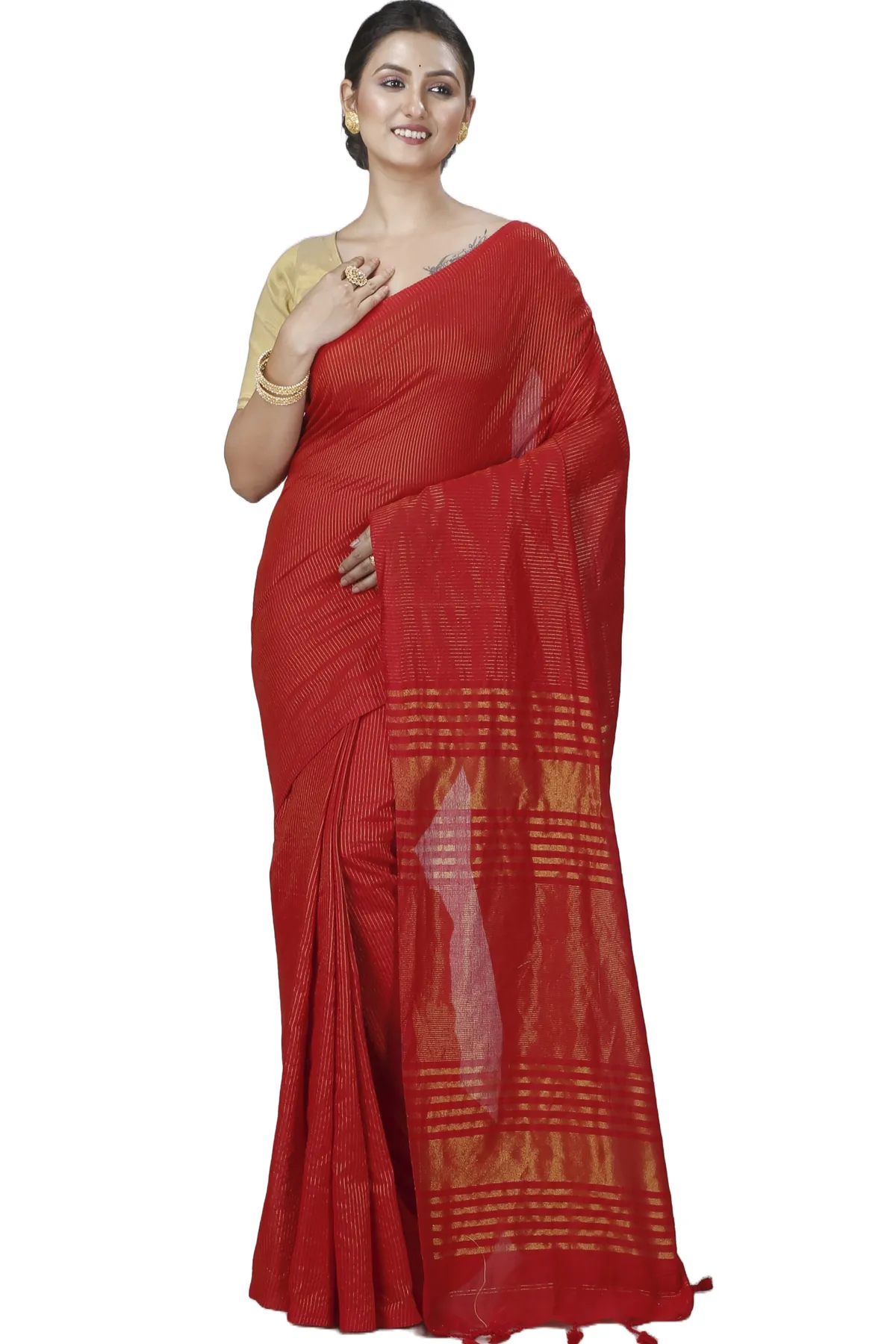 DipDiya Blended Cotton Red Tama A Legacy Woven Handloom Sarees