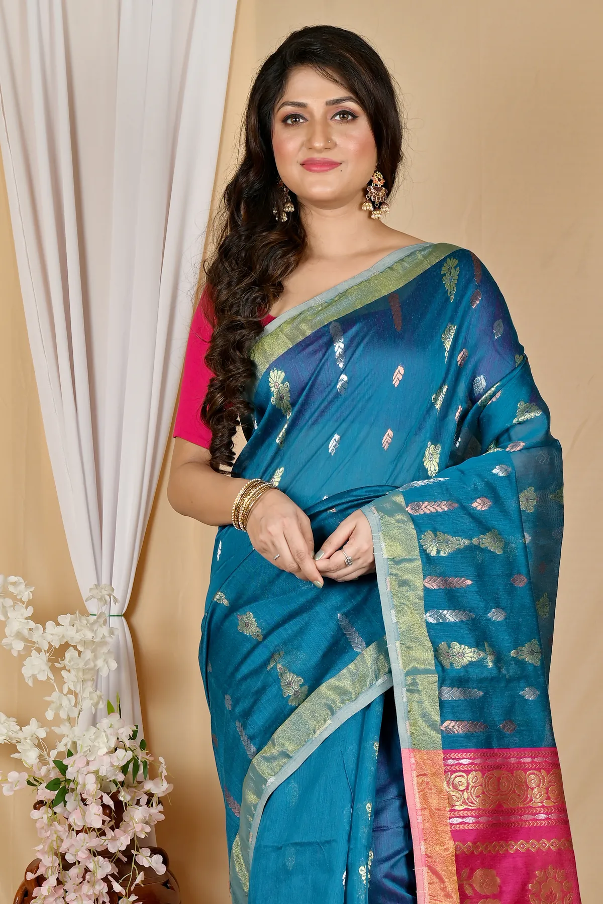 DipDiya Blended Cotton Royal Blue Samo Handcrafted Elegance Handloom Sarees