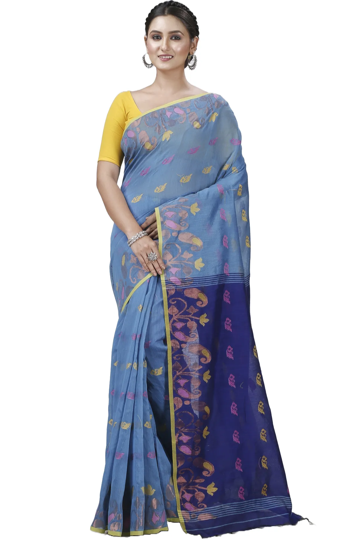 DipDiya Blended Cotton See Blue Banu Bengal’s Tradition Handloom Sarees