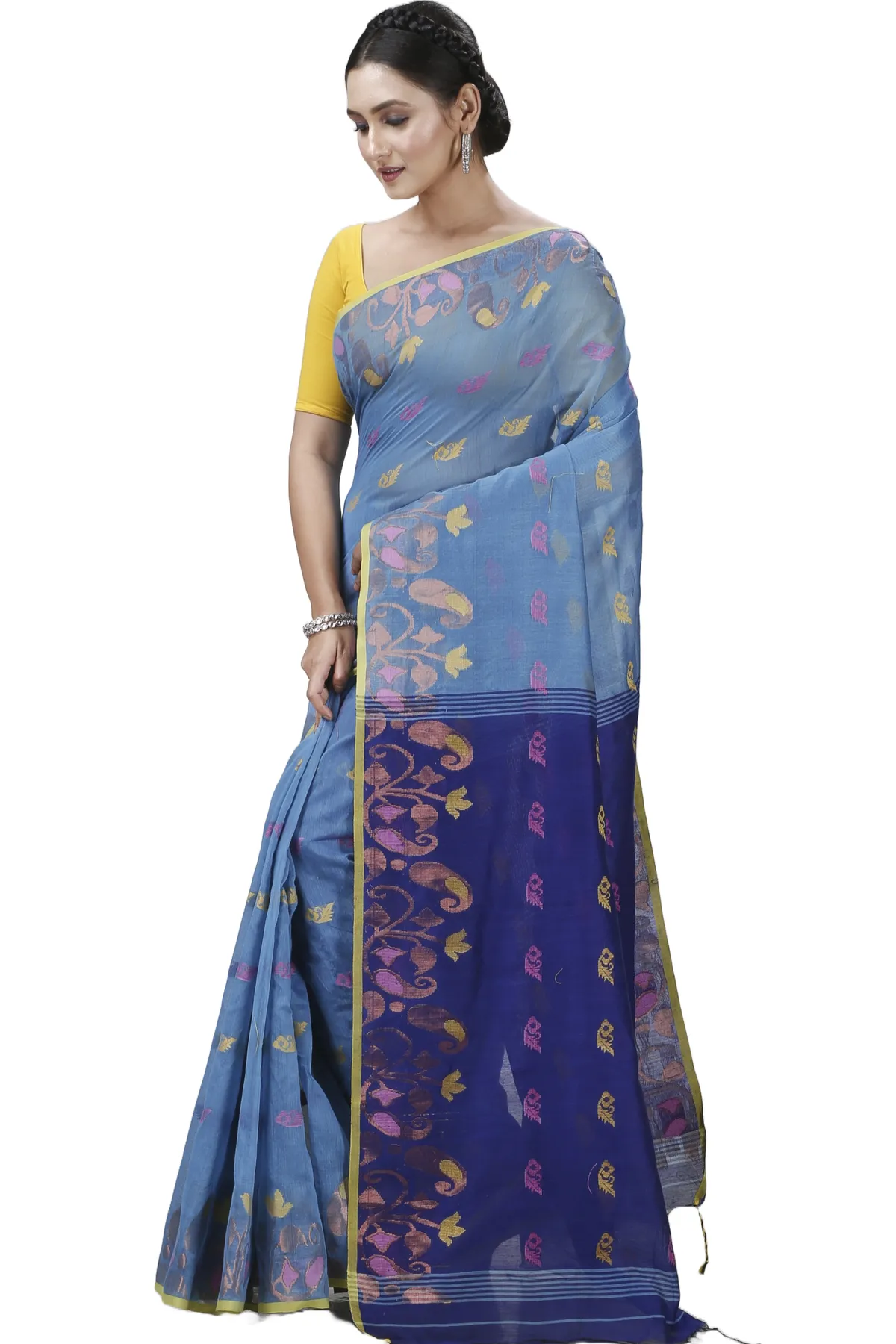 DipDiya Blended Cotton See Blue Banu Bengal’s Tradition Handloom Sarees