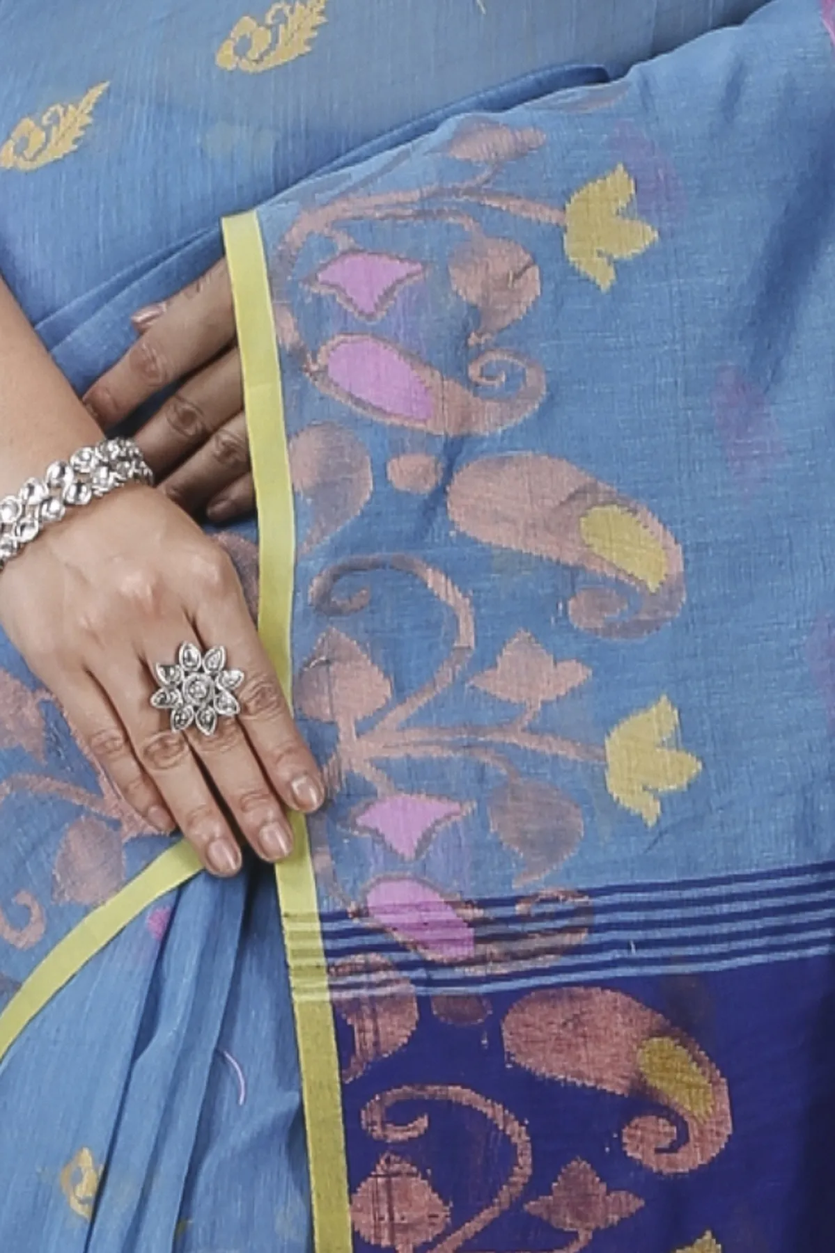 DipDiya Blended Cotton See Blue Banu Bengal’s Tradition Handloom Sarees