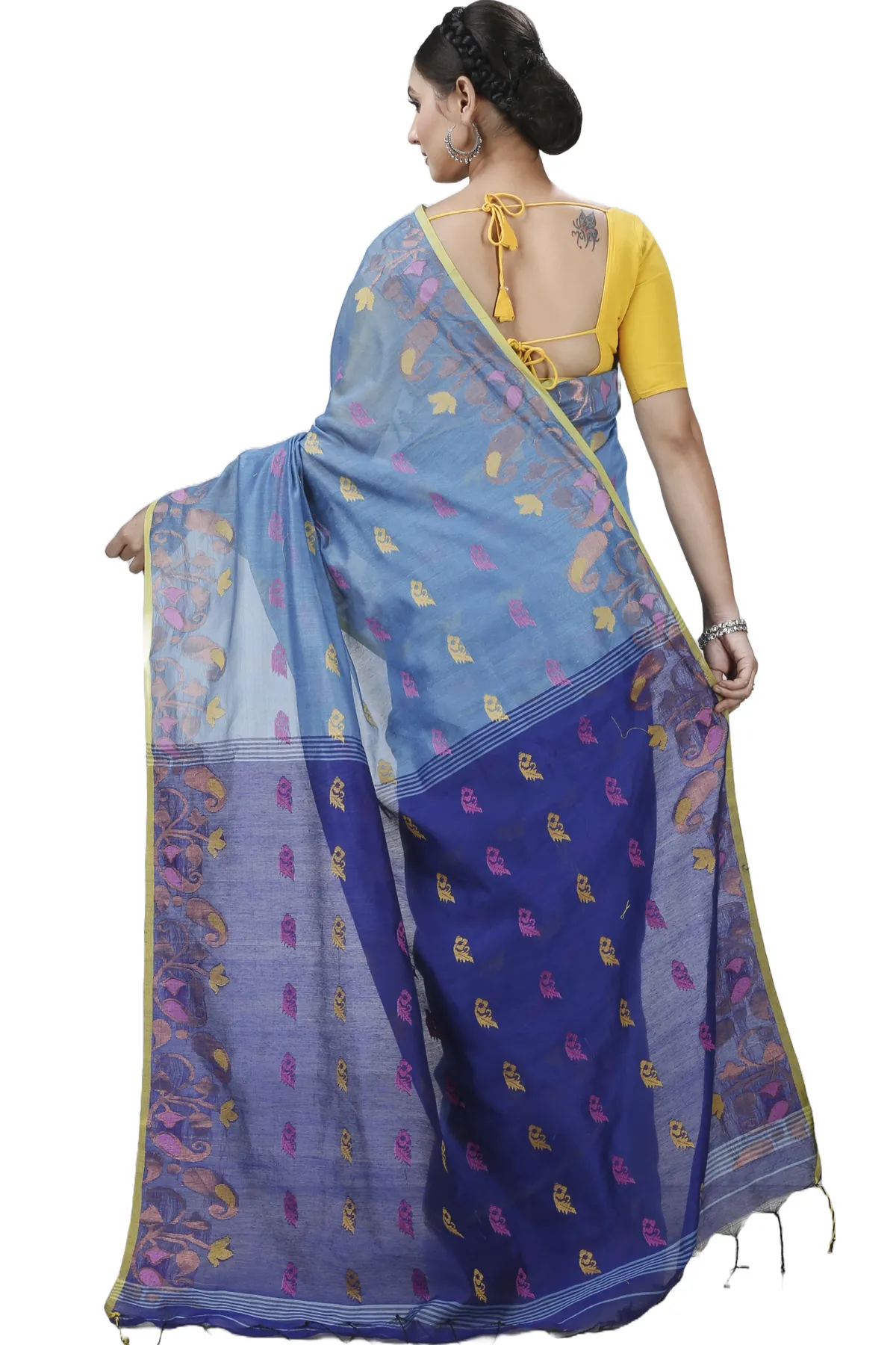 DipDiya Blended Cotton See Blue Banu Bengal’s Tradition Handloom Sarees