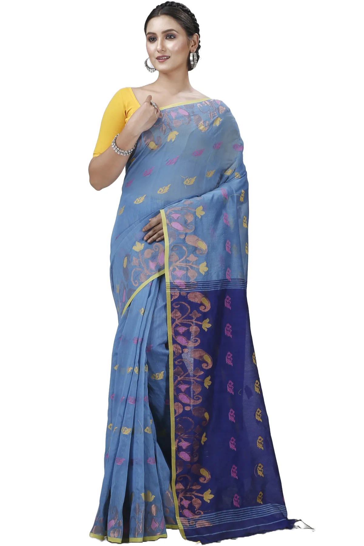 DipDiya Blended Cotton See Blue Banu Bengal’s Tradition Handloom Sarees
