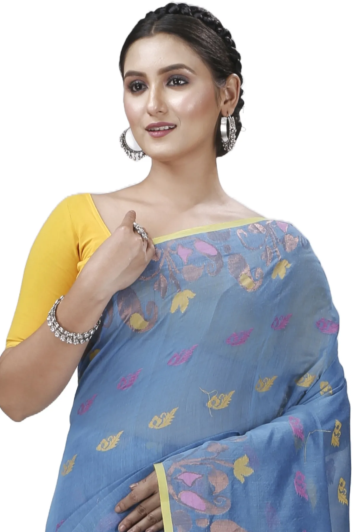 DipDiya Blended Cotton See Blue Banu Bengal’s Tradition Handloom Sarees