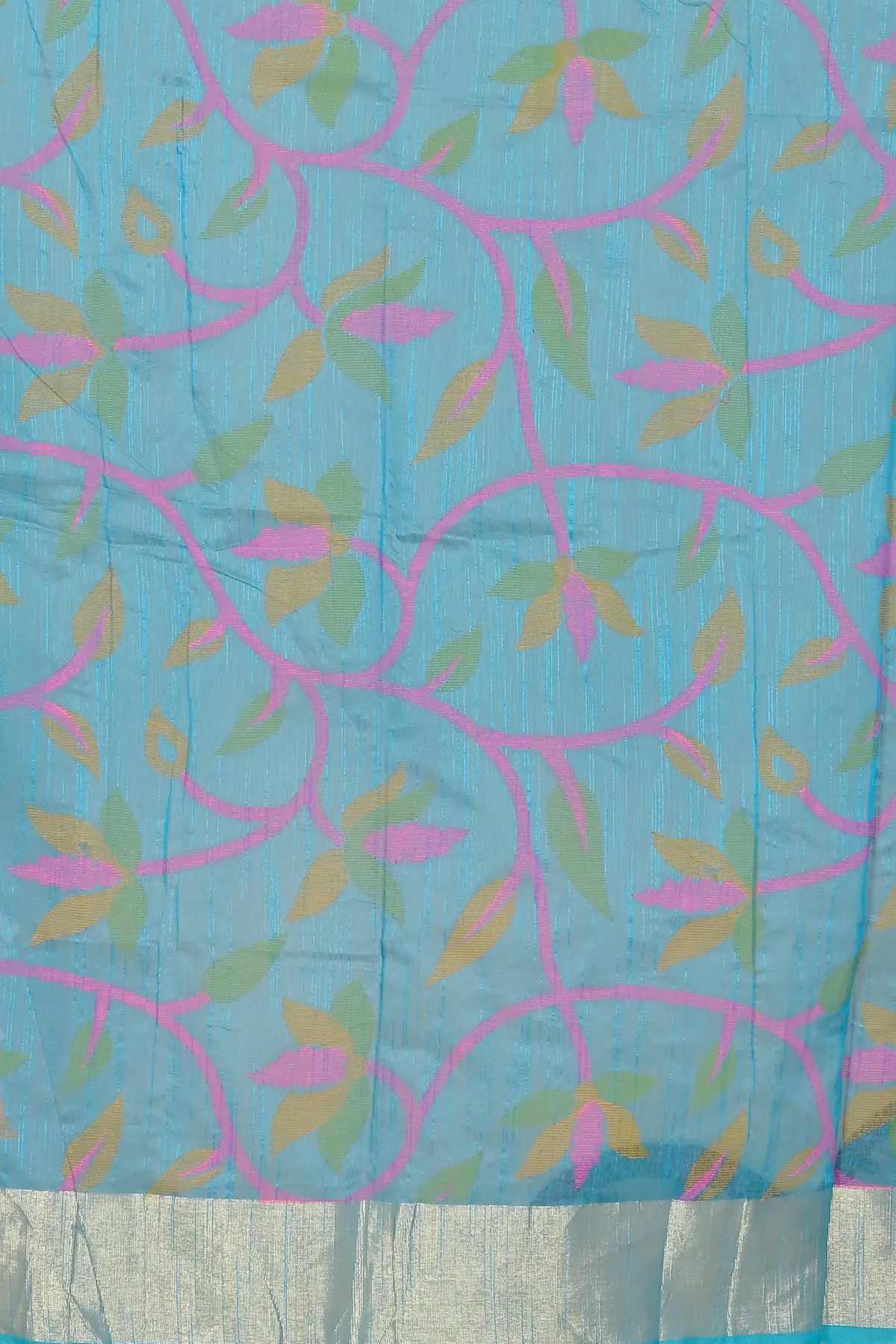 DipDiya Blended Cotton See Blue Narento Woven by Hand Handloom Sarees