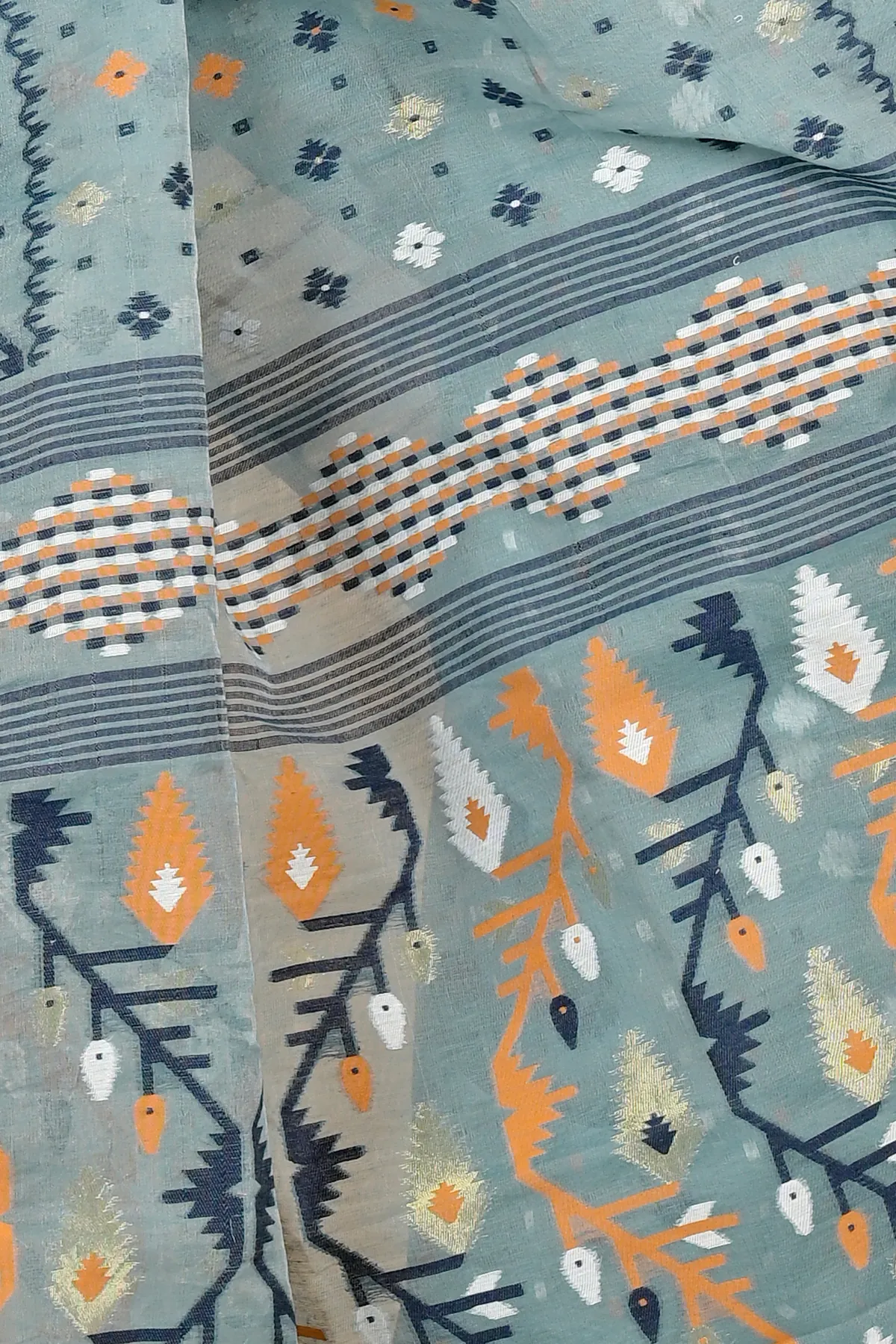 DipDiya Blended Cotton See Green Rapkol Timeless Bengal Jamdani Sarees