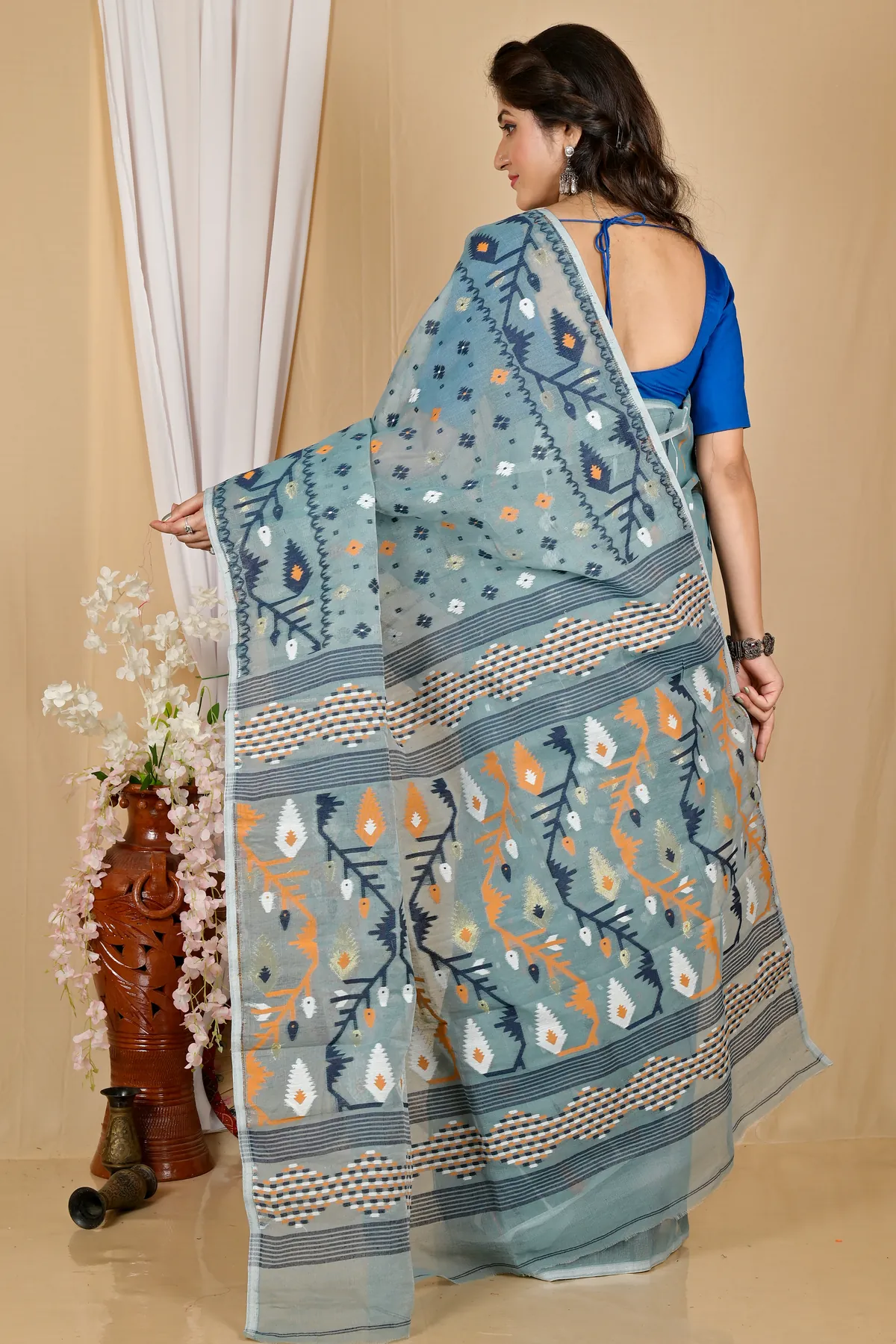 DipDiya Blended Cotton See Green Rapkol Timeless Bengal Jamdani Sarees