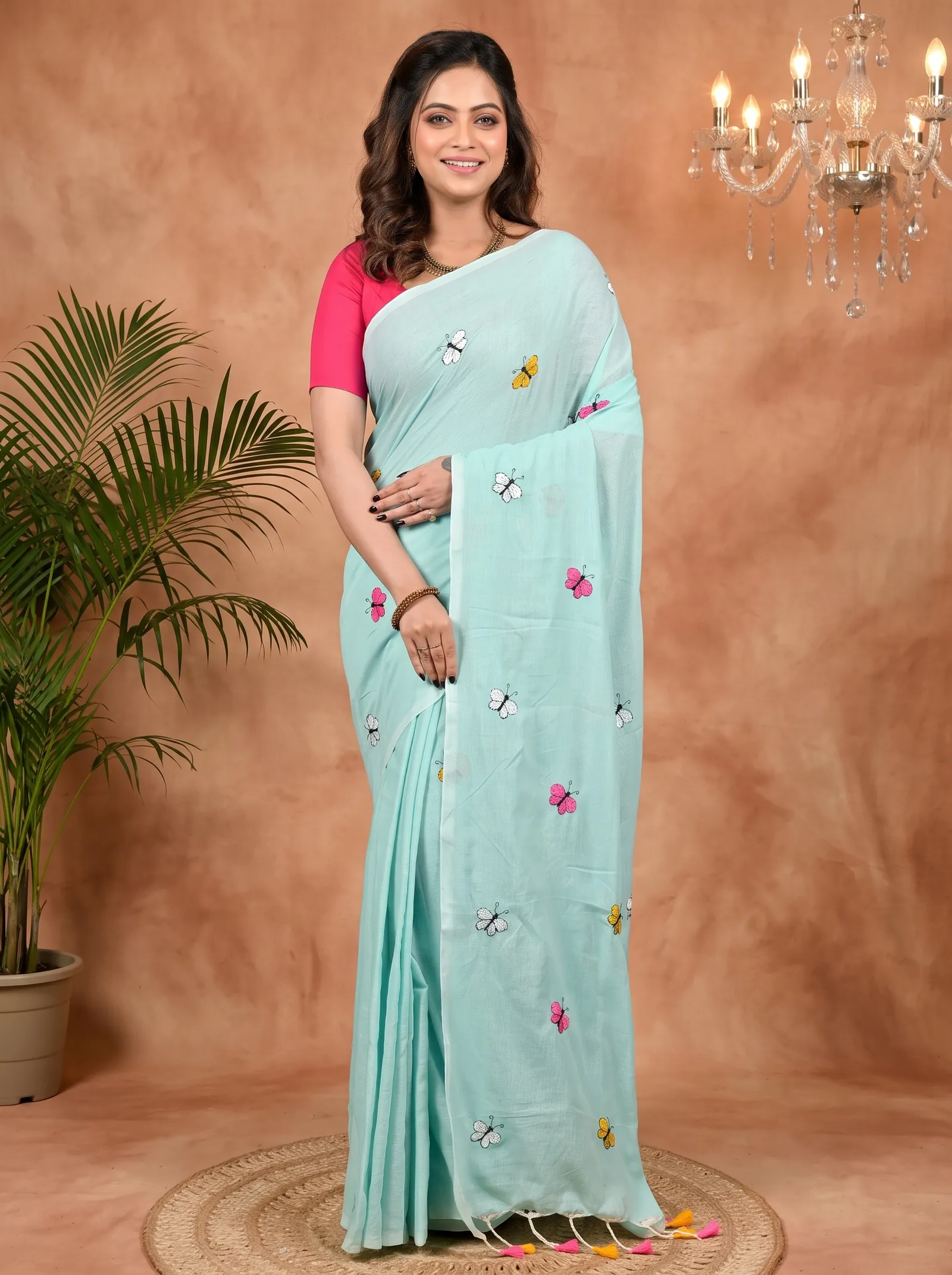 DipDiya Blended Cotton Sky Blue Foyeli Rooted in Bengal Embroidery Handloom sarees