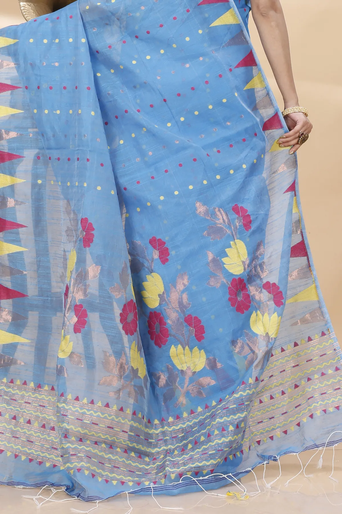 DipDiya Blended Cotton Sky Blue Pilu Stories of Bengal Handloom Sarees