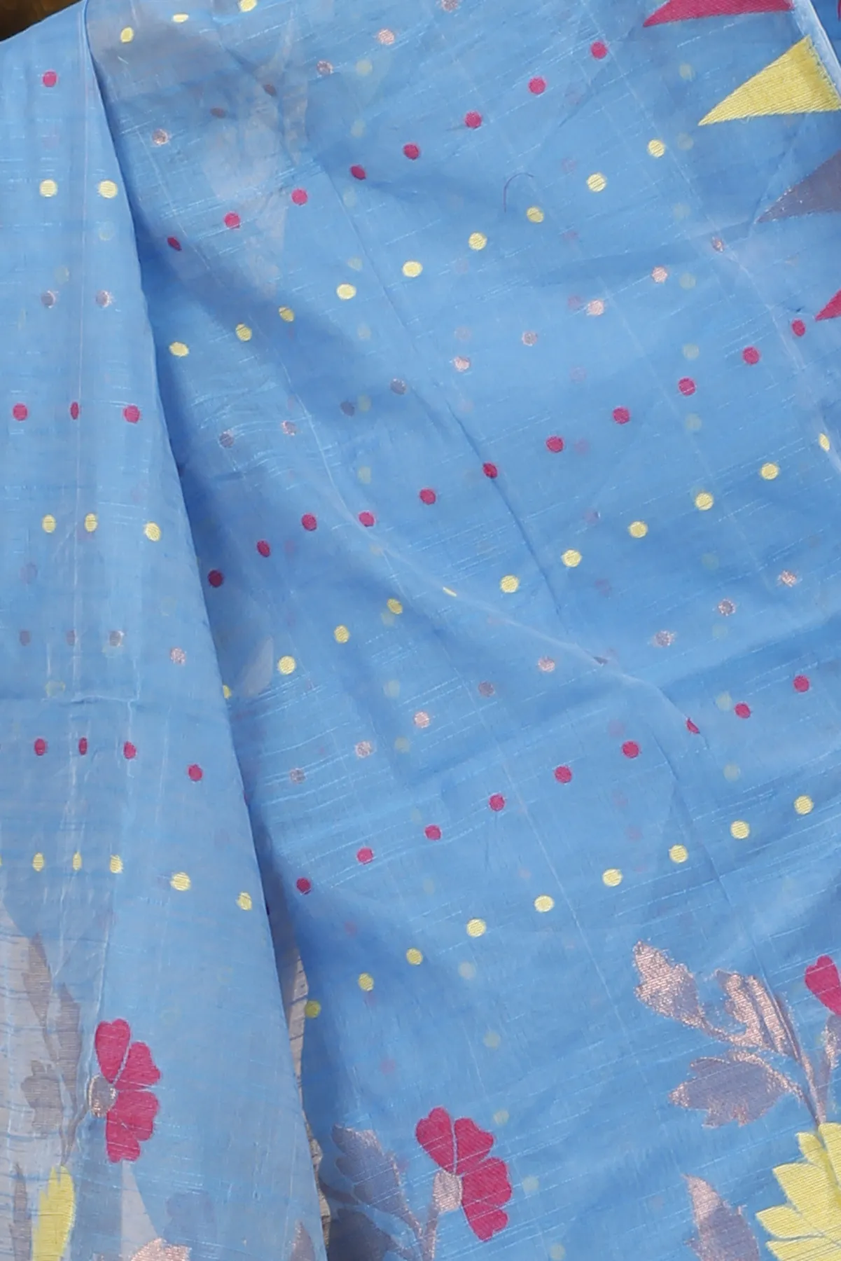 DipDiya Blended Cotton Sky Blue Pilu Stories of Bengal Handloom Sarees