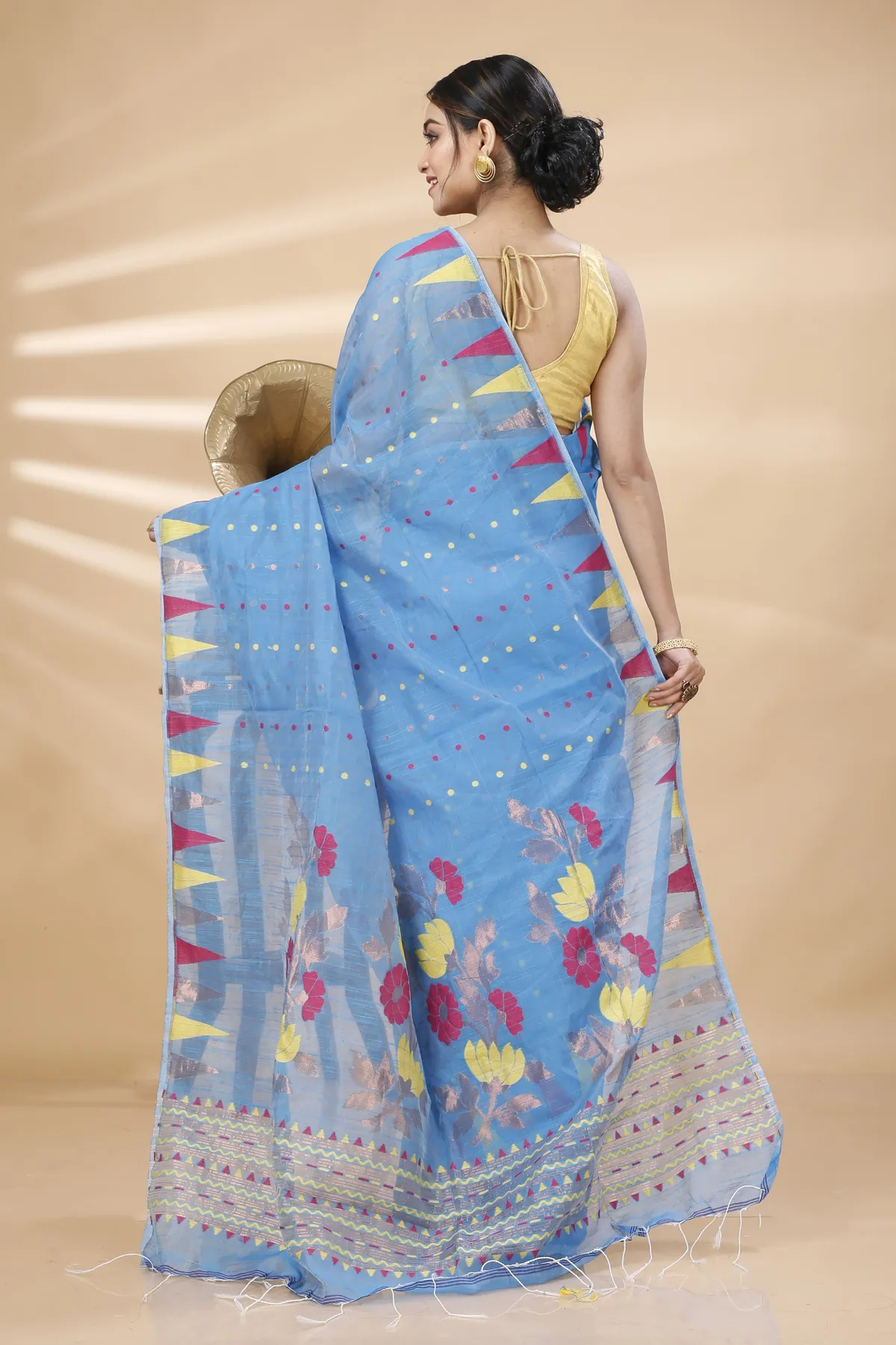DipDiya Blended Cotton Sky Blue Pilu Stories of Bengal Handloom Sarees