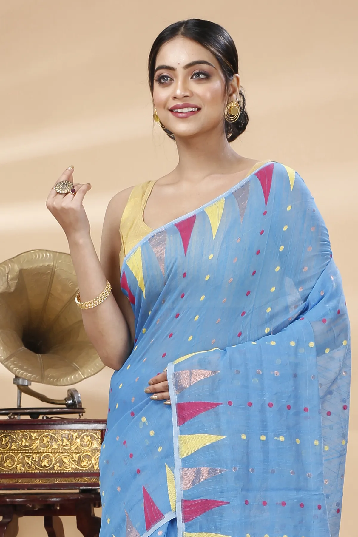 DipDiya Blended Cotton Sky Blue Pilu Stories of Bengal Handloom Sarees