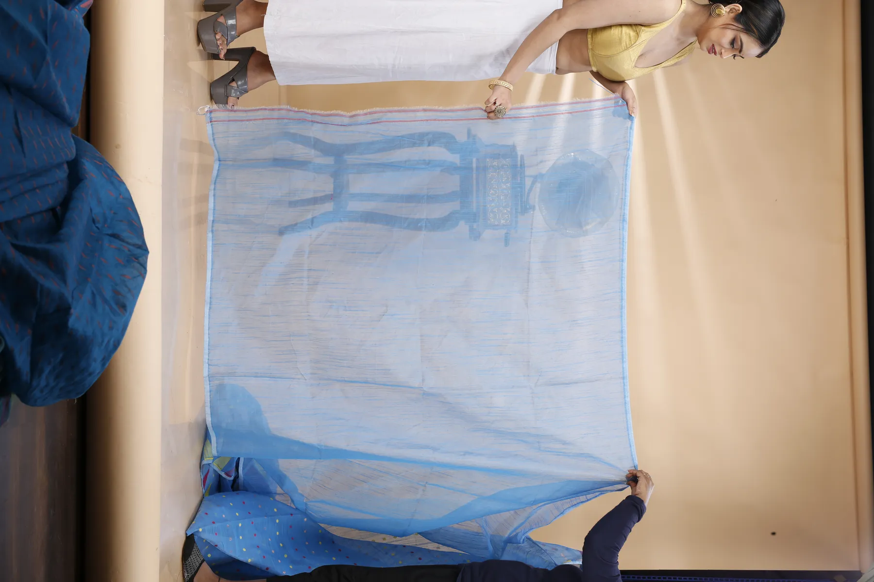 DipDiya Blended Cotton Sky Blue Pilu Stories of Bengal Handloom Sarees