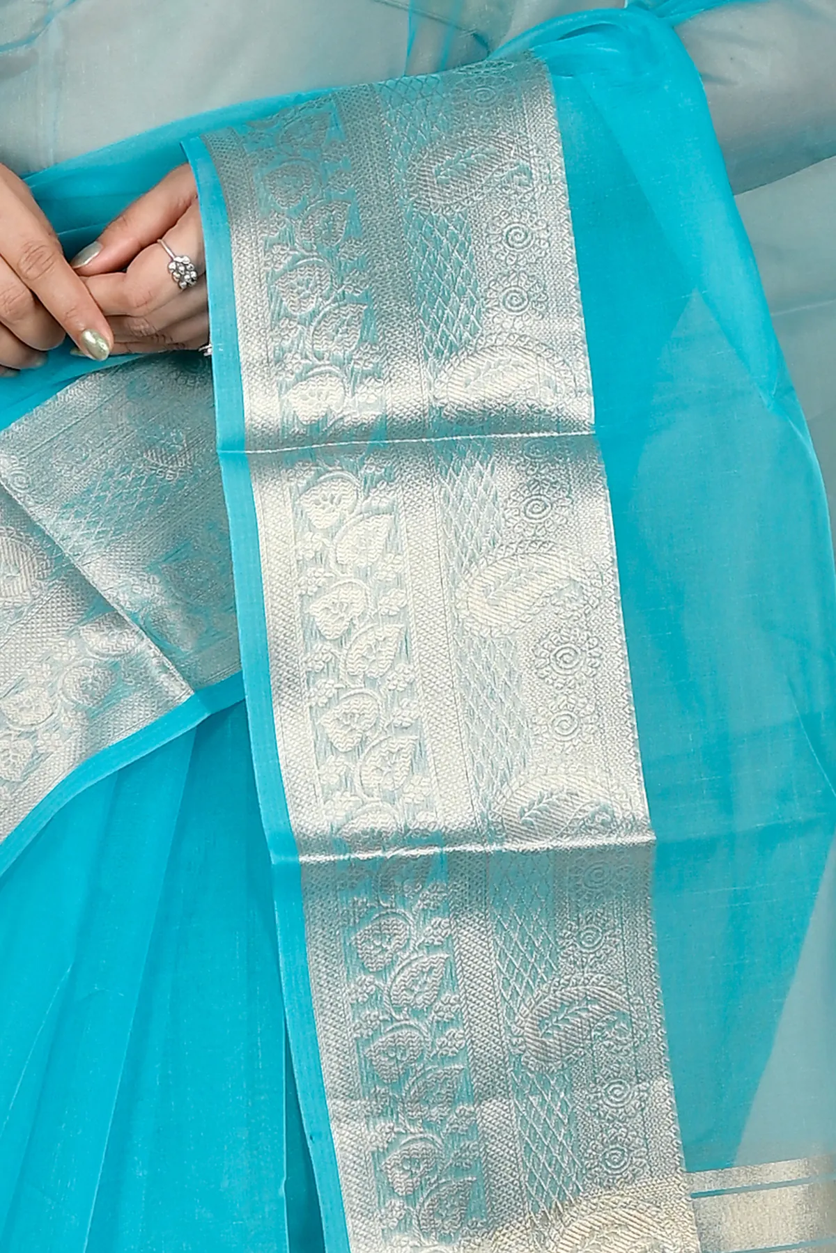 DipDiya Blended Cotton Sky Blue Sikto Traditional Elegance Handloom Sarees