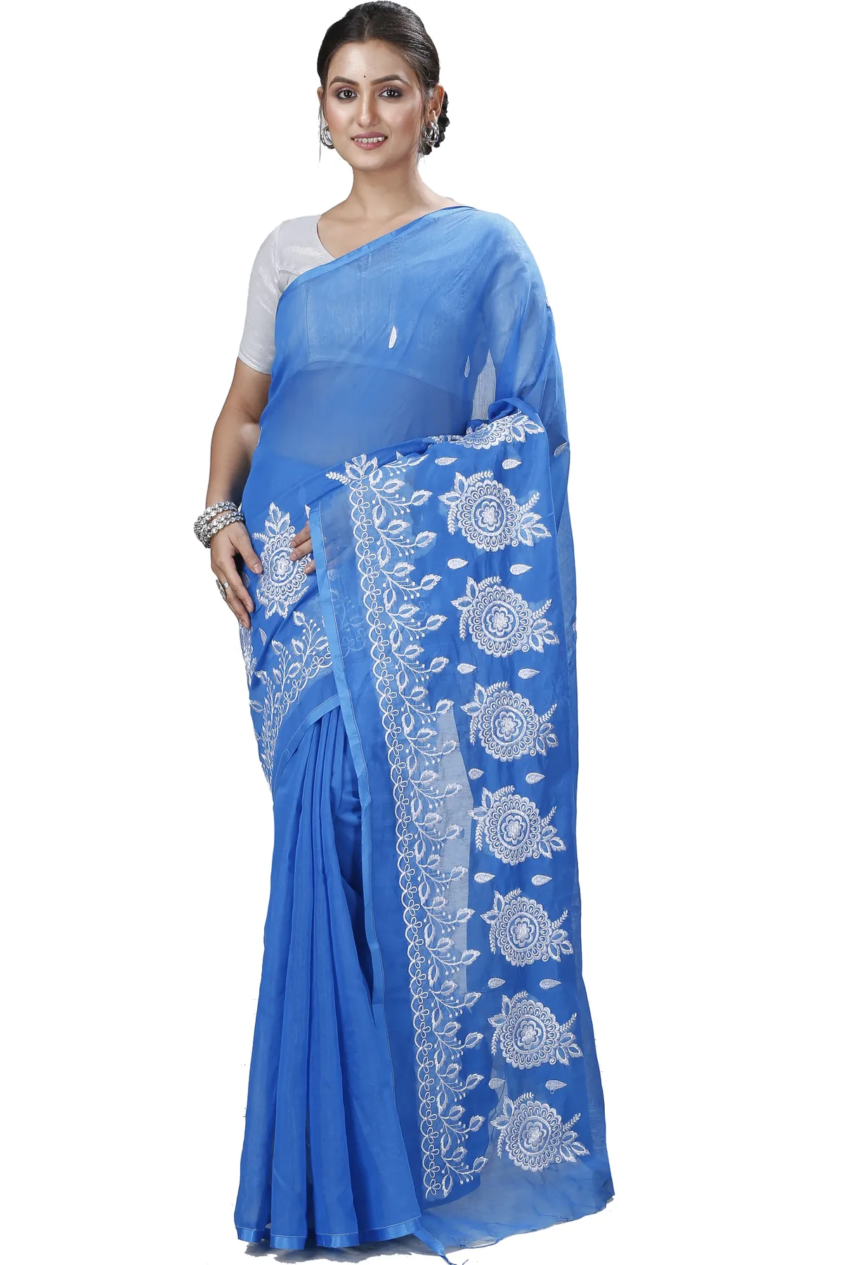 DipDiya Blended Cotton Sky Blue Tabu Woven by Hand Handloom Sarees