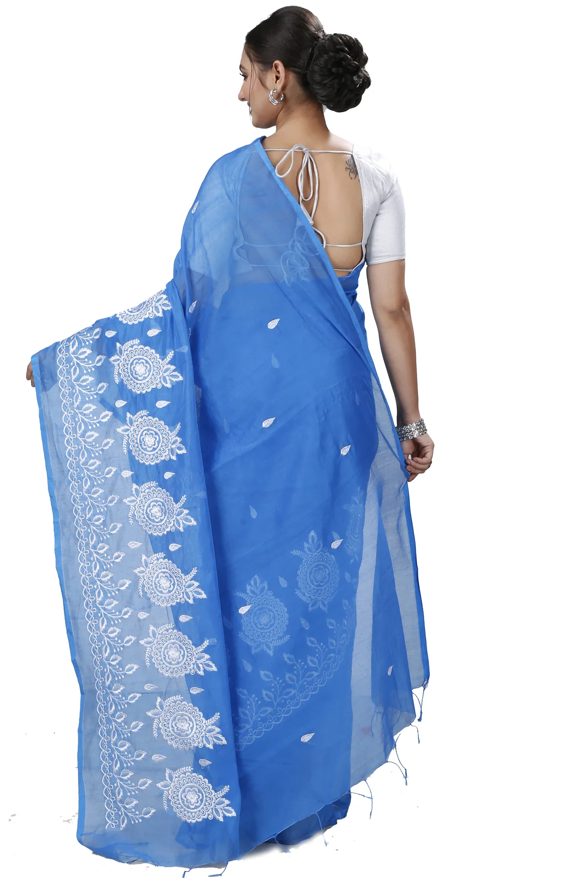 DipDiya Blended Cotton Sky Blue Tabu Woven by Hand Handloom Sarees