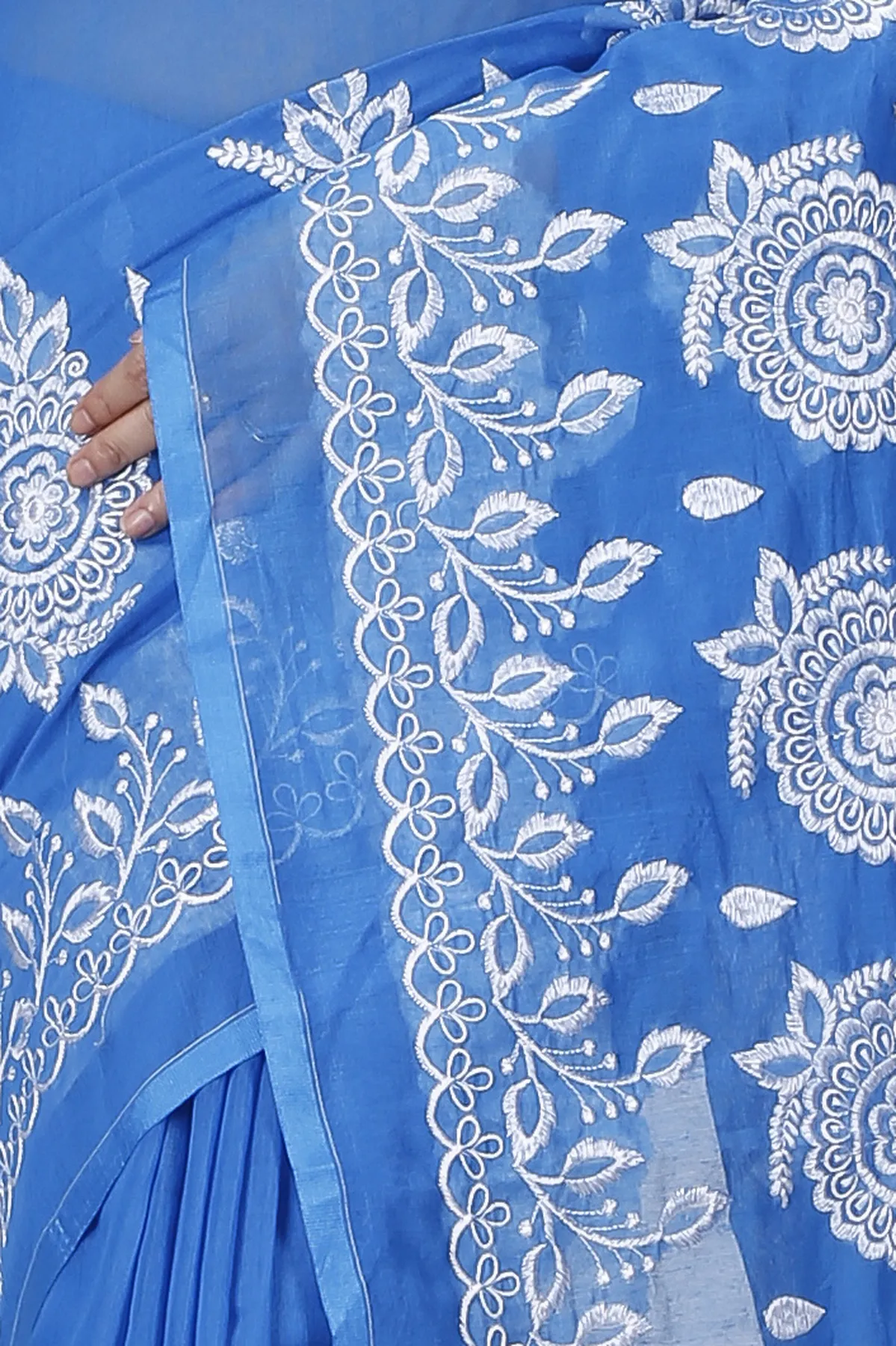 DipDiya Blended Cotton Sky Blue Tabu Woven by Hand Handloom Sarees