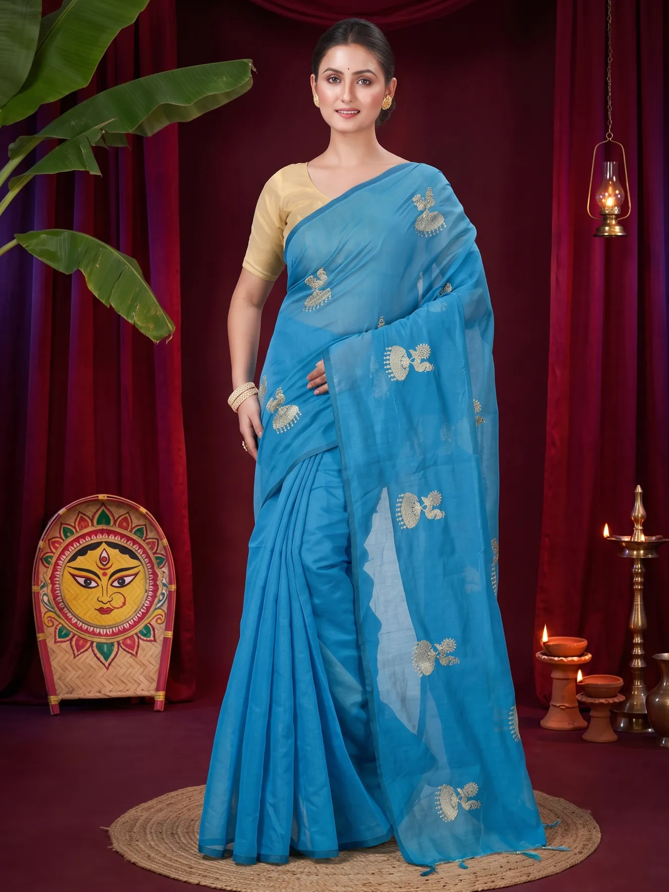 DipDiya Blended Cotton Sky Blue Tuli Weaves with a Story Handloom Sarees
