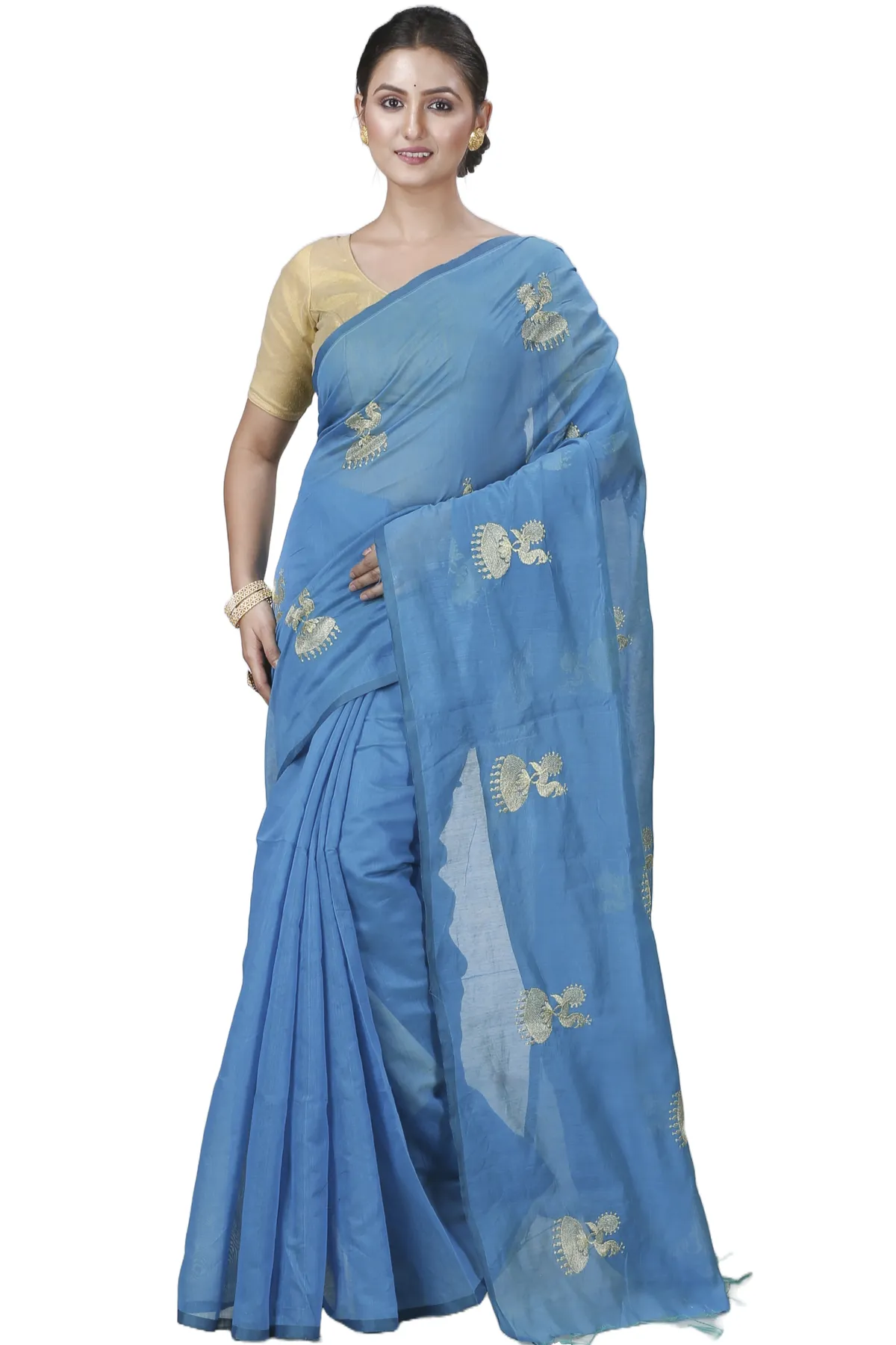 DipDiya Blended Cotton Sky Blue Tuli Weaves with a Story Handloom Sarees