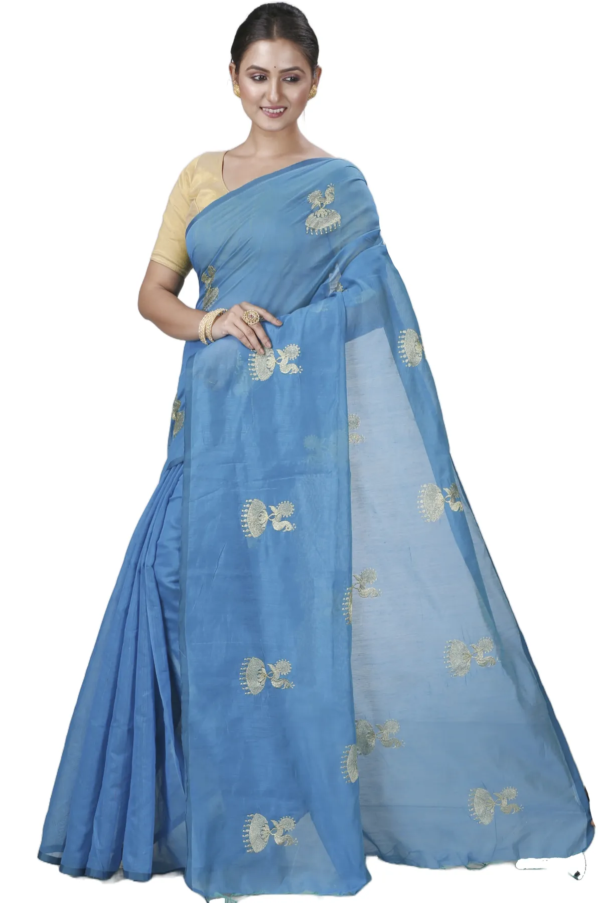 DipDiya Blended Cotton Sky Blue Tuli Weaves with a Story Handloom Sarees