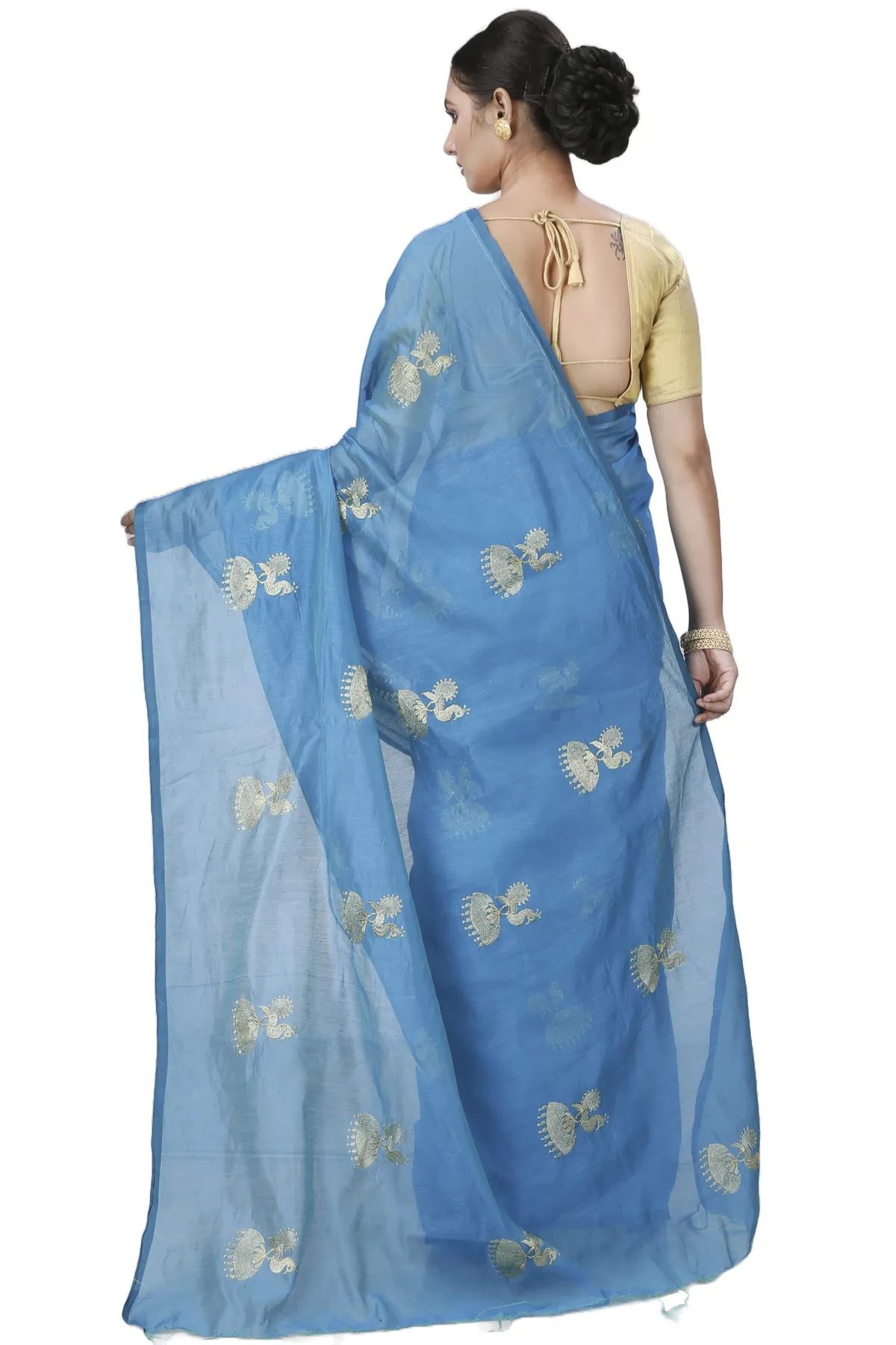 DipDiya Blended Cotton Sky Blue Tuli Weaves with a Story Handloom Sarees