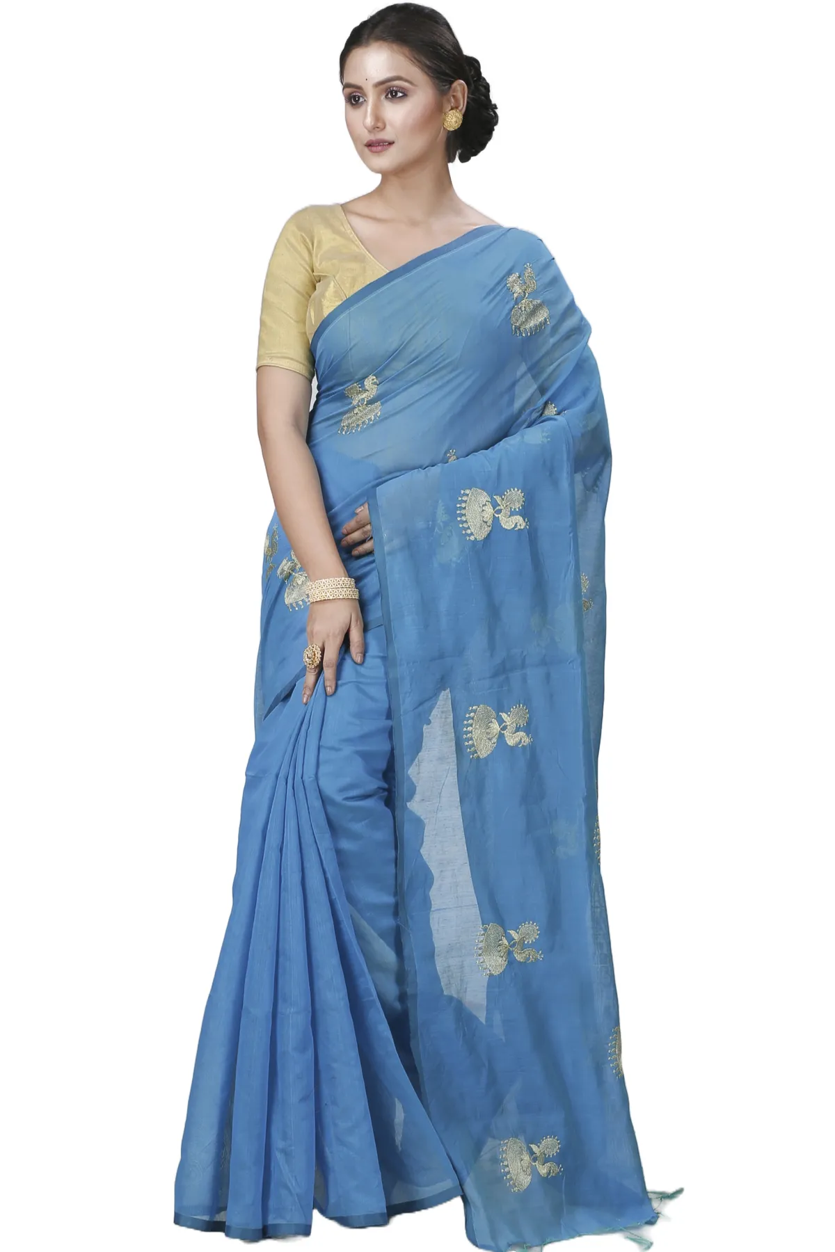 DipDiya Blended Cotton Sky Blue Tuli Weaves with a Story Handloom Sarees