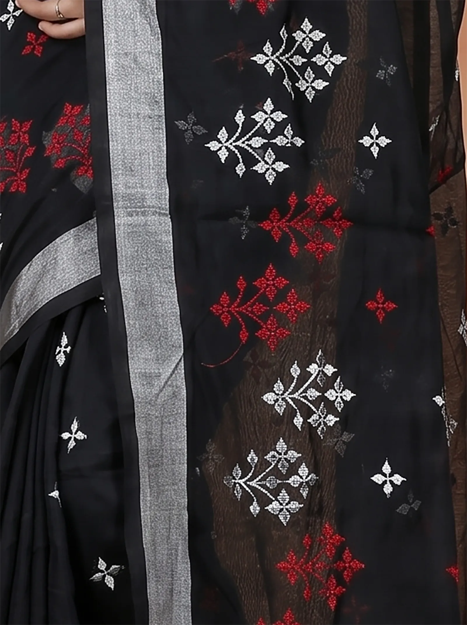 DipDiya Blended Cotton  Traditional Bengali Black Artisan Crafted Tamasi Handloom Saree