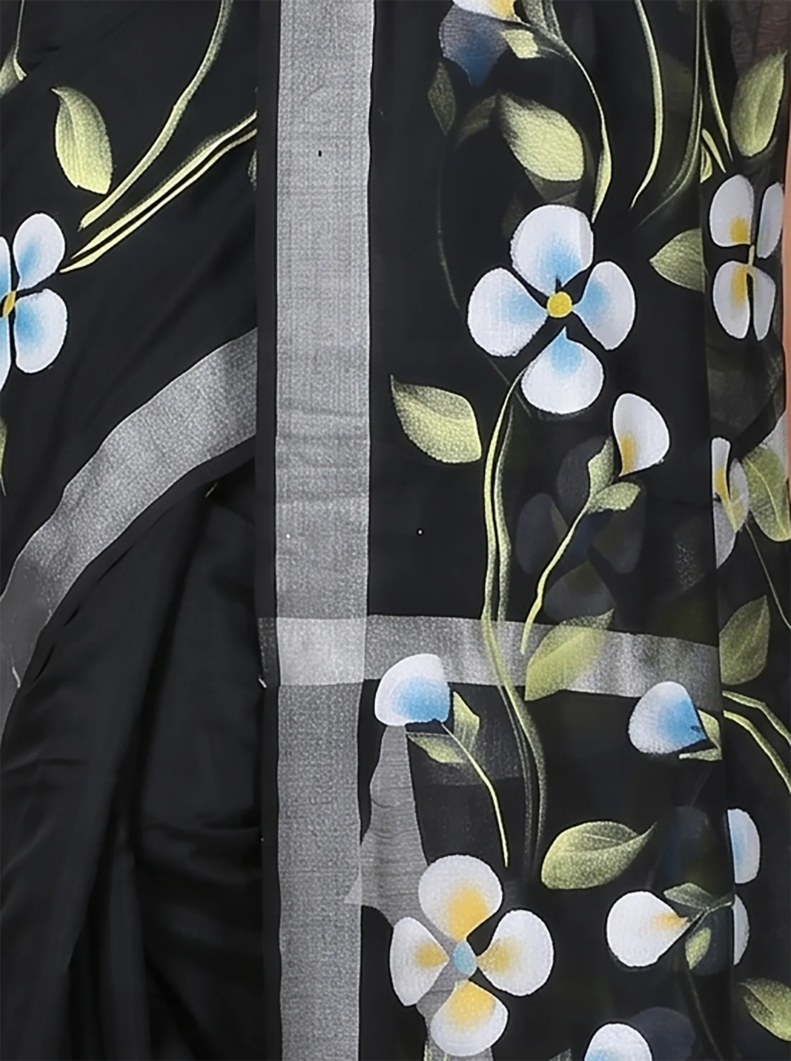 DipDiya Blended Cotton  Traditional Bengali Black Artisan Crafted Tonika Hand Painted Saree