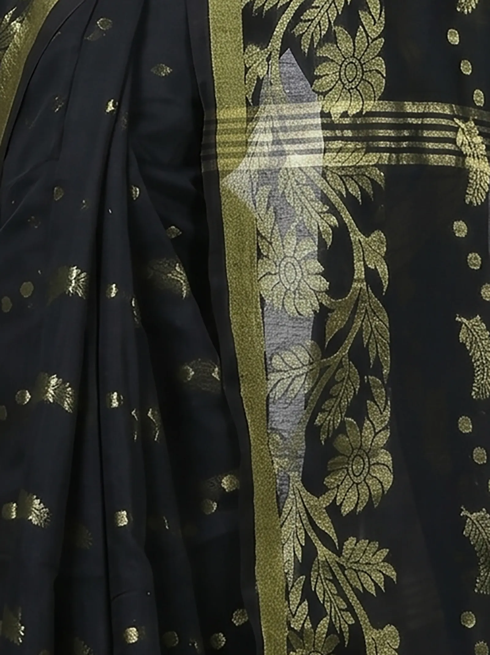 DipDiya Blended Cotton  Traditional Bengali Black Artisan Crafted Turik Handloom Saree