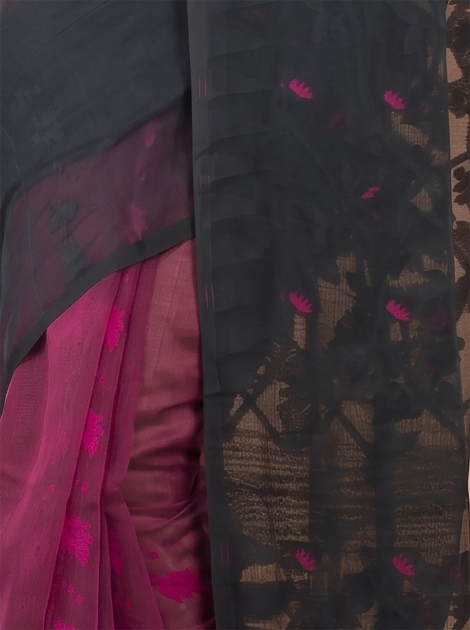 DipDiya Blended Cotton  Traditional Bengali Black Rani Artisan Crafted Moha Jamdani Jamdani Saree