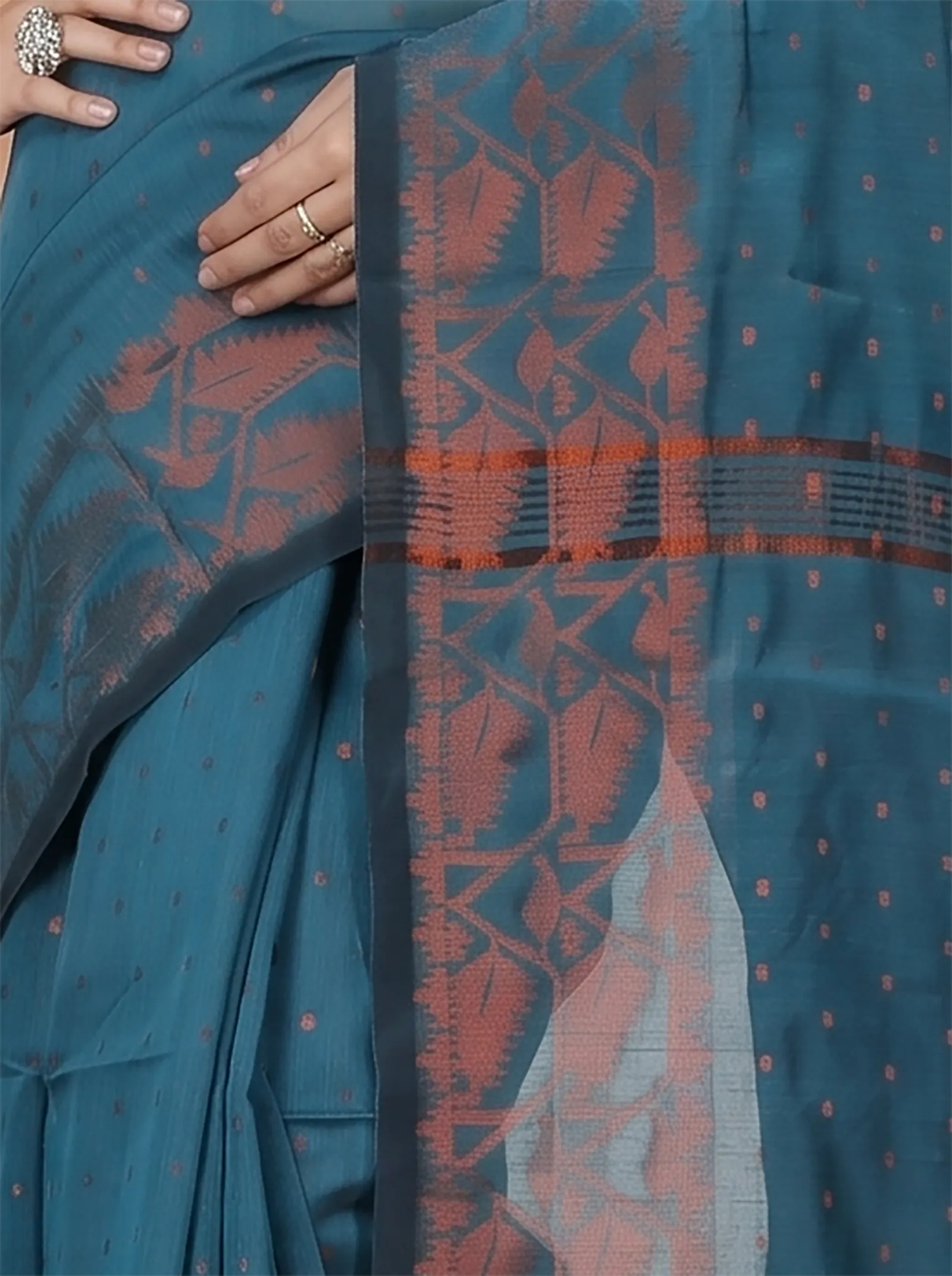 DipDiya Blended Cotton  Traditional Bengali Botel Green Artisan Crafted Temo Handloom Saree