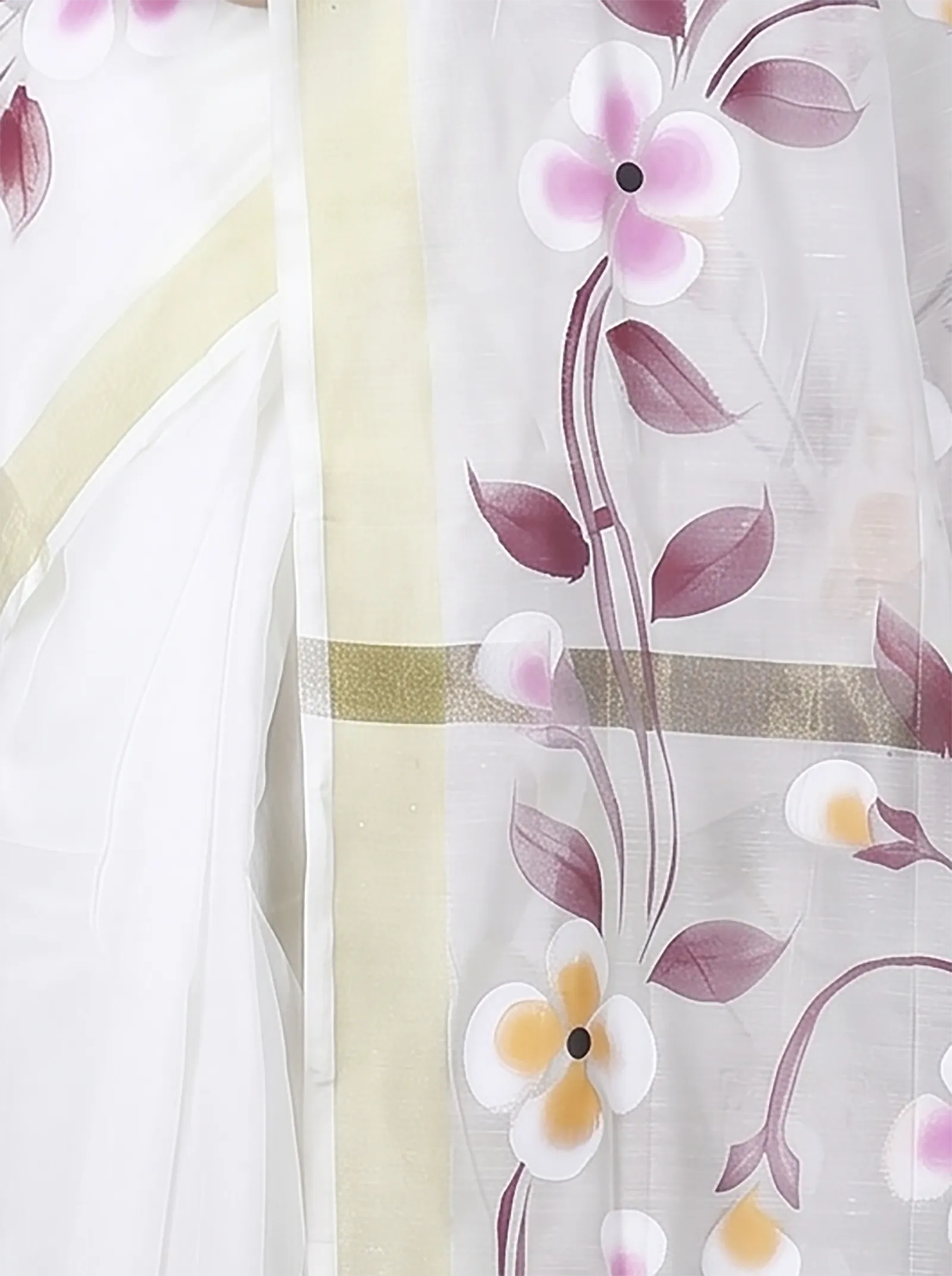 DipDiya Blended Cotton  Traditional Bengali Cream Artisan Crafted Tonika Hand Painted Saree