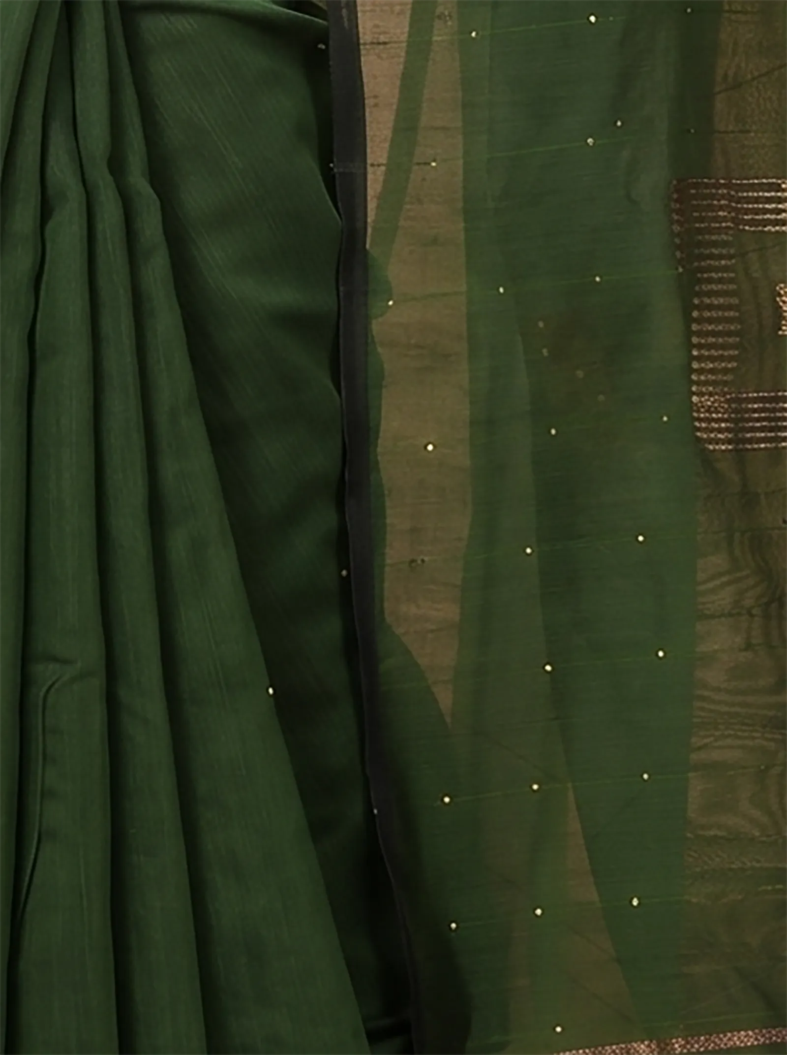 DipDiya Blended Cotton  Traditional Bengali Dark Green Artisan Crafted Sequence Handloom Saree