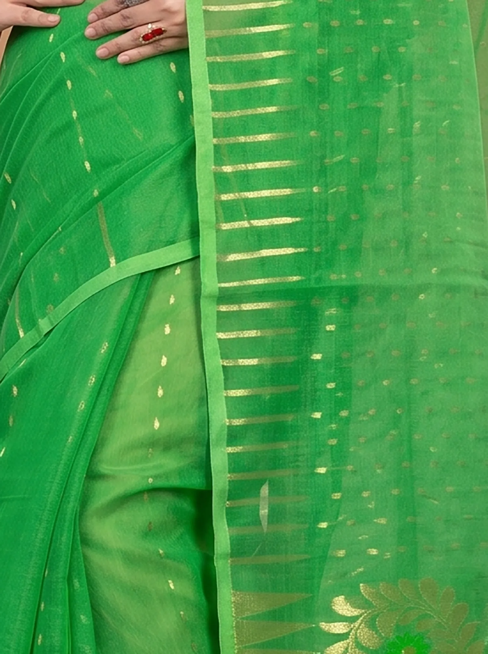 DipDiya Blended Cotton  Traditional Bengali Green Artisan Crafted HALF JAMDINE Jamdani Saree