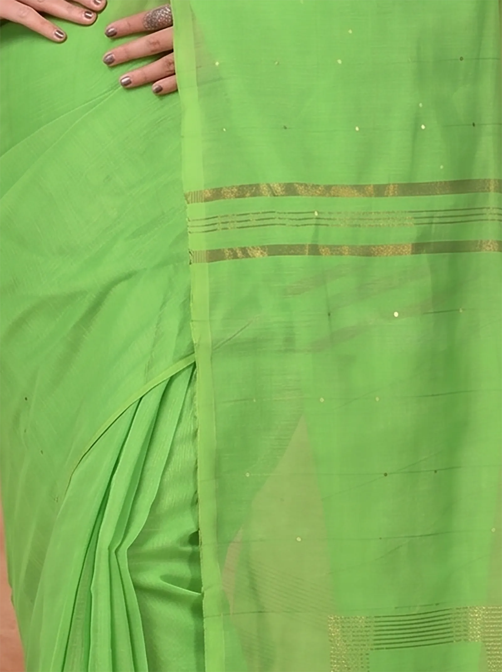 DipDiya Blended Cotton  Traditional Bengali Light Green Artisan Crafted Sequence Handloom Saree
