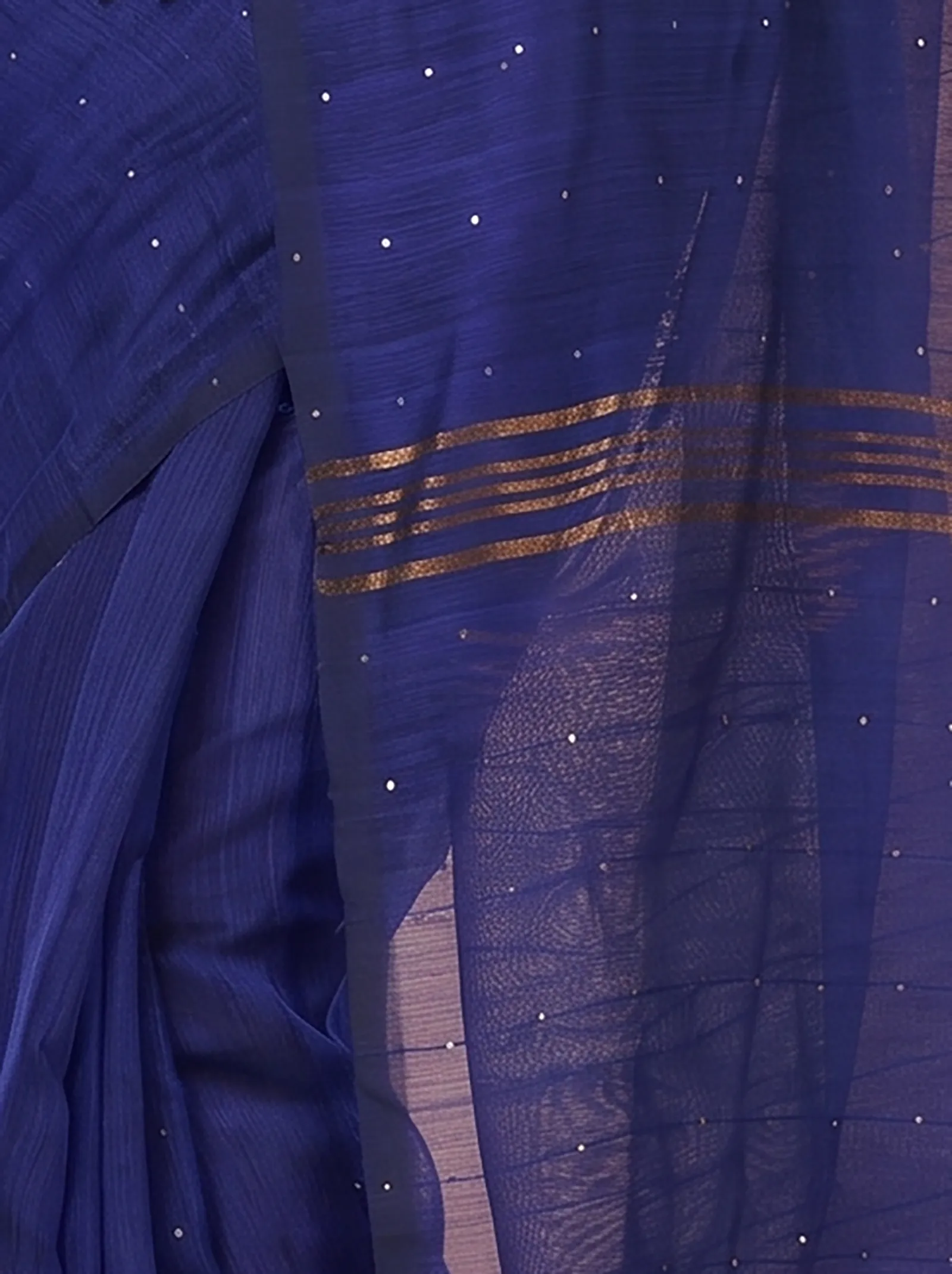 DipDiya Blended Cotton  Traditional Bengali Naby Blue Artisan Crafted Sequence Handloom Saree