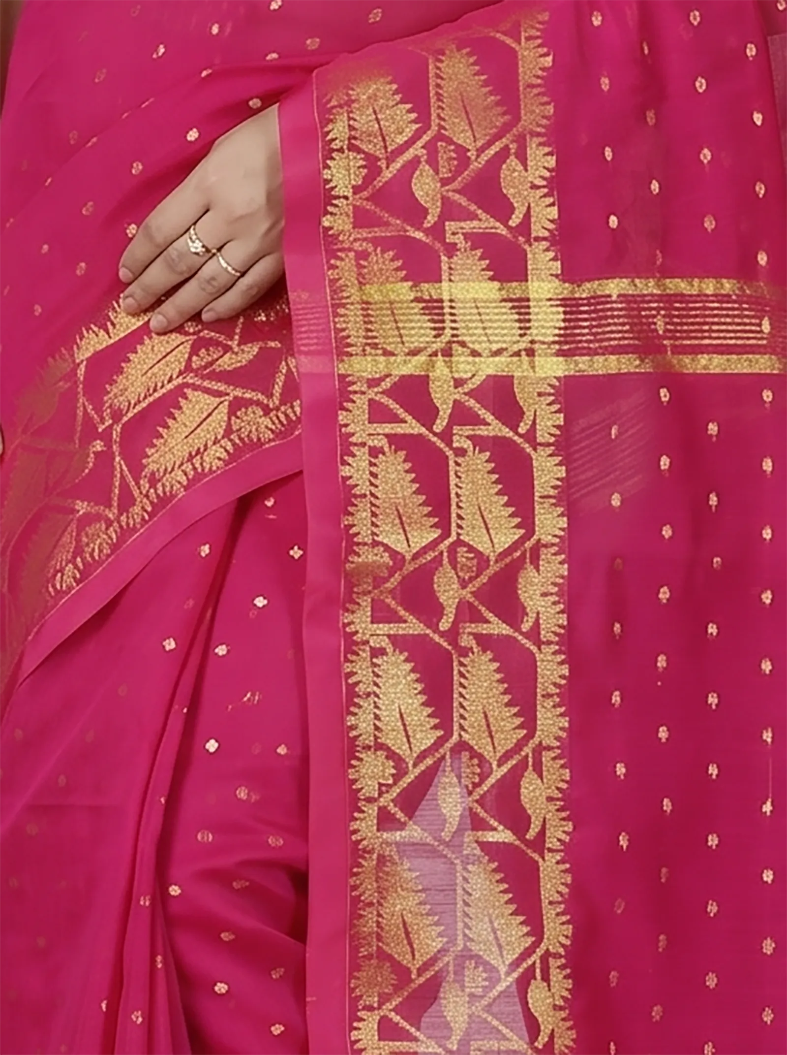 DipDiya Blended Cotton  Traditional Bengali Pink Artisan Crafted Temo Handloom Saree